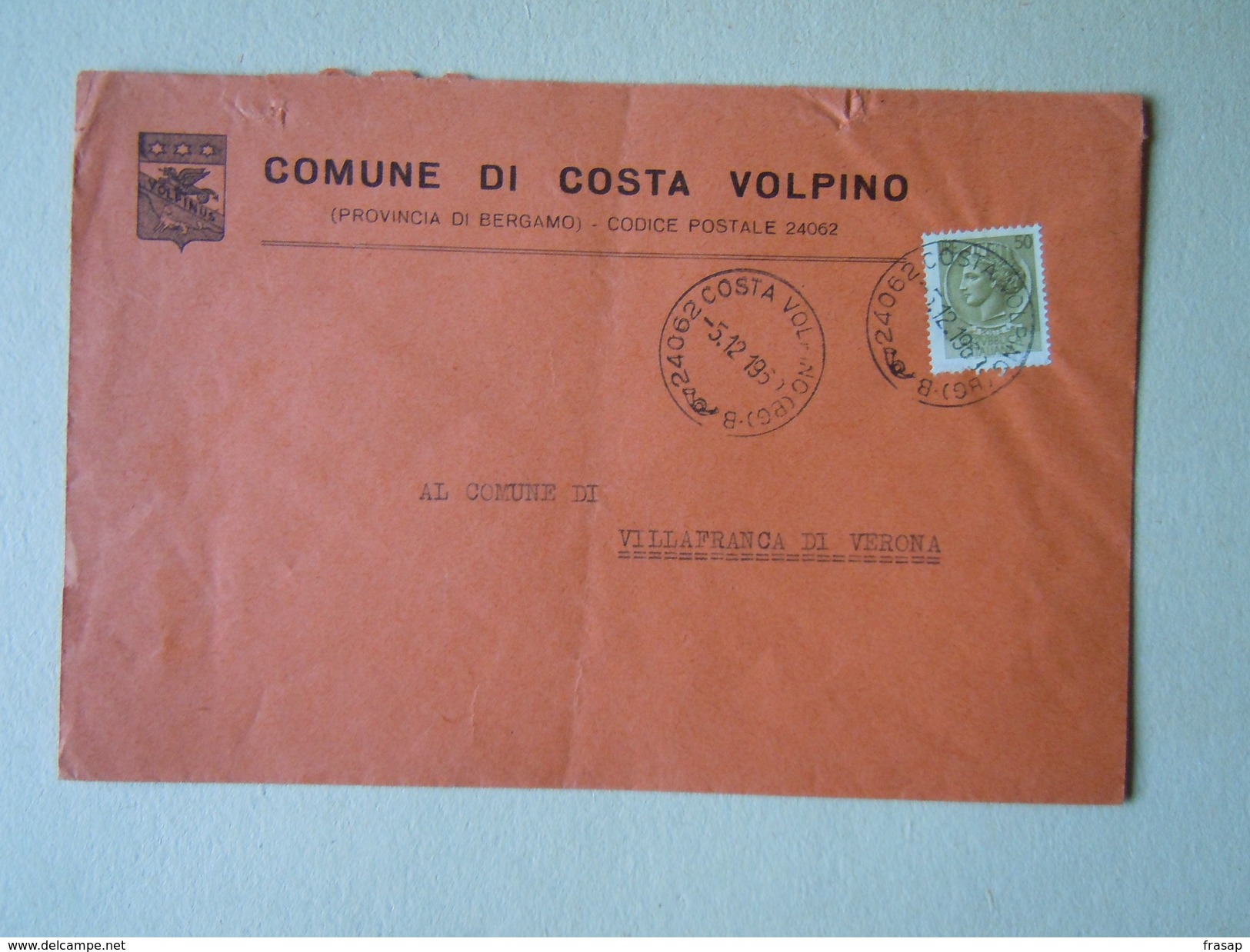 TEMATICA BUSTE COMUNALI - COMUNE D COSTA DI VOLPINO    1969 - Buste