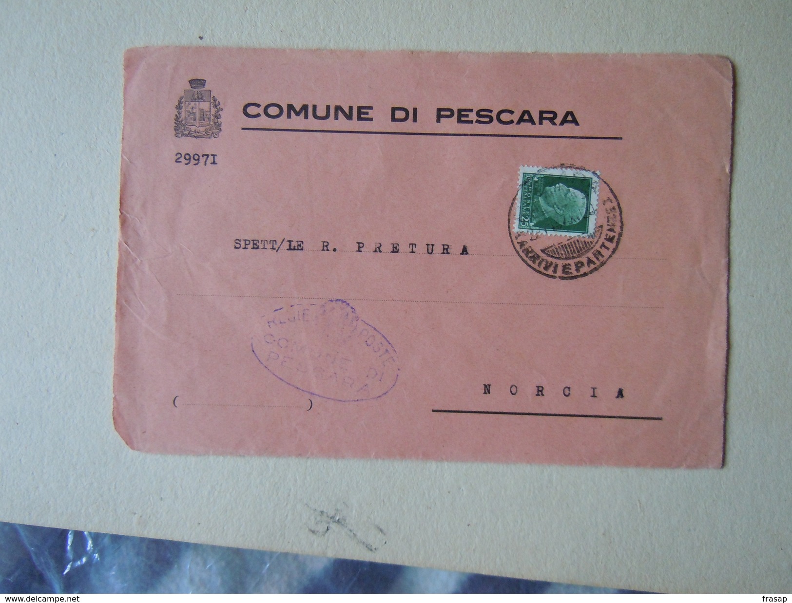 TEMATICA BUSTE COMUNALI - COMUNE DI PESCARA FRAMMENTO     1935 - Buste