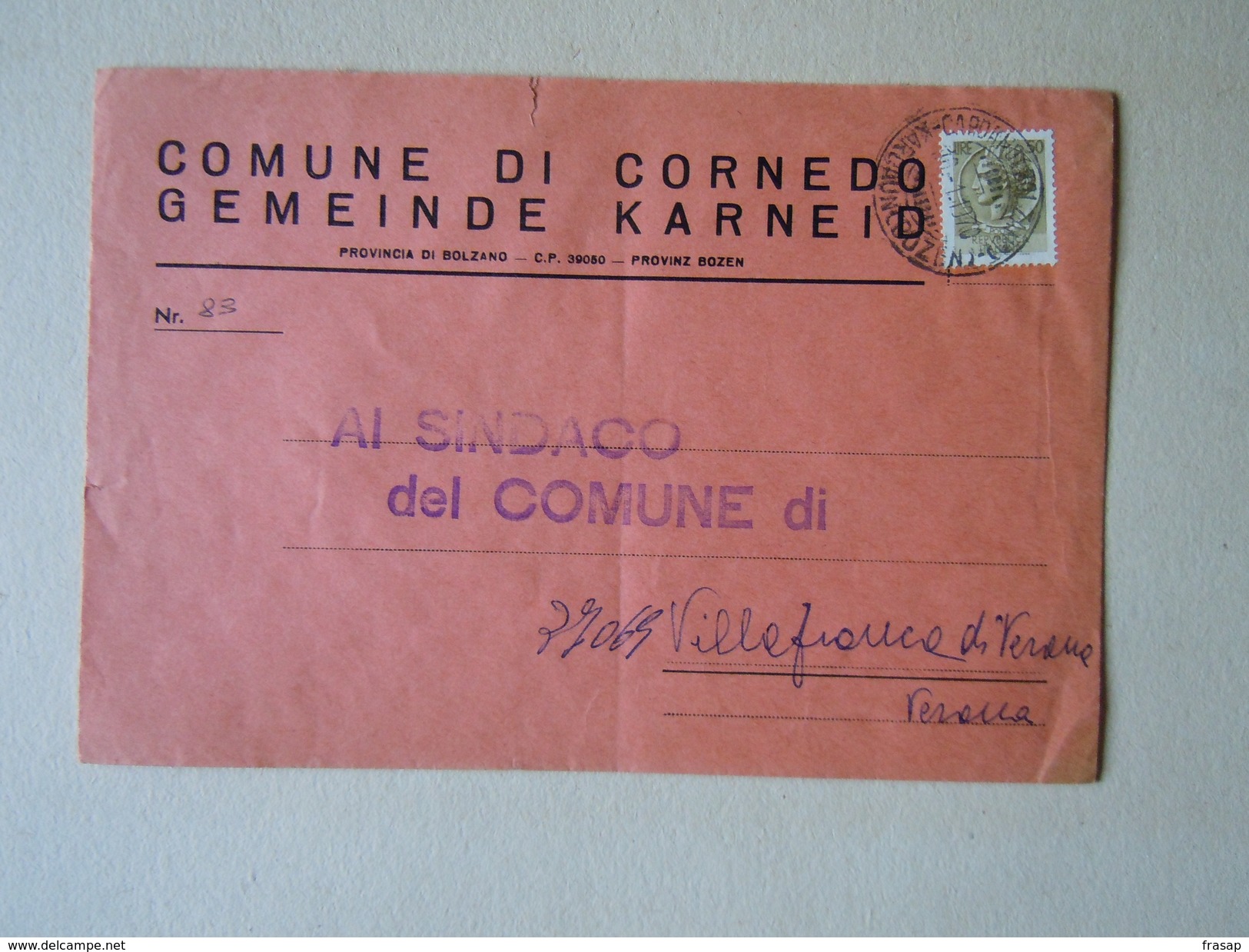 TEMATICA BUSTE COMUNALI - COMUNE DI CORNEDO 1969 - Enveloppes