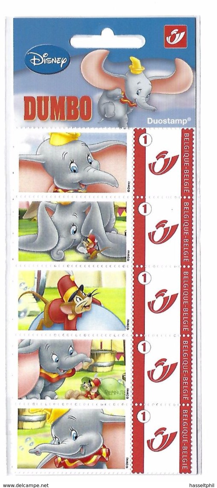 BELGIQUE - BELGIE Mijn Zegel DUOSTAMP  -  Strook Van 5 Postzegels DISNEY Dumbo Geseald - Autres & Non Classés