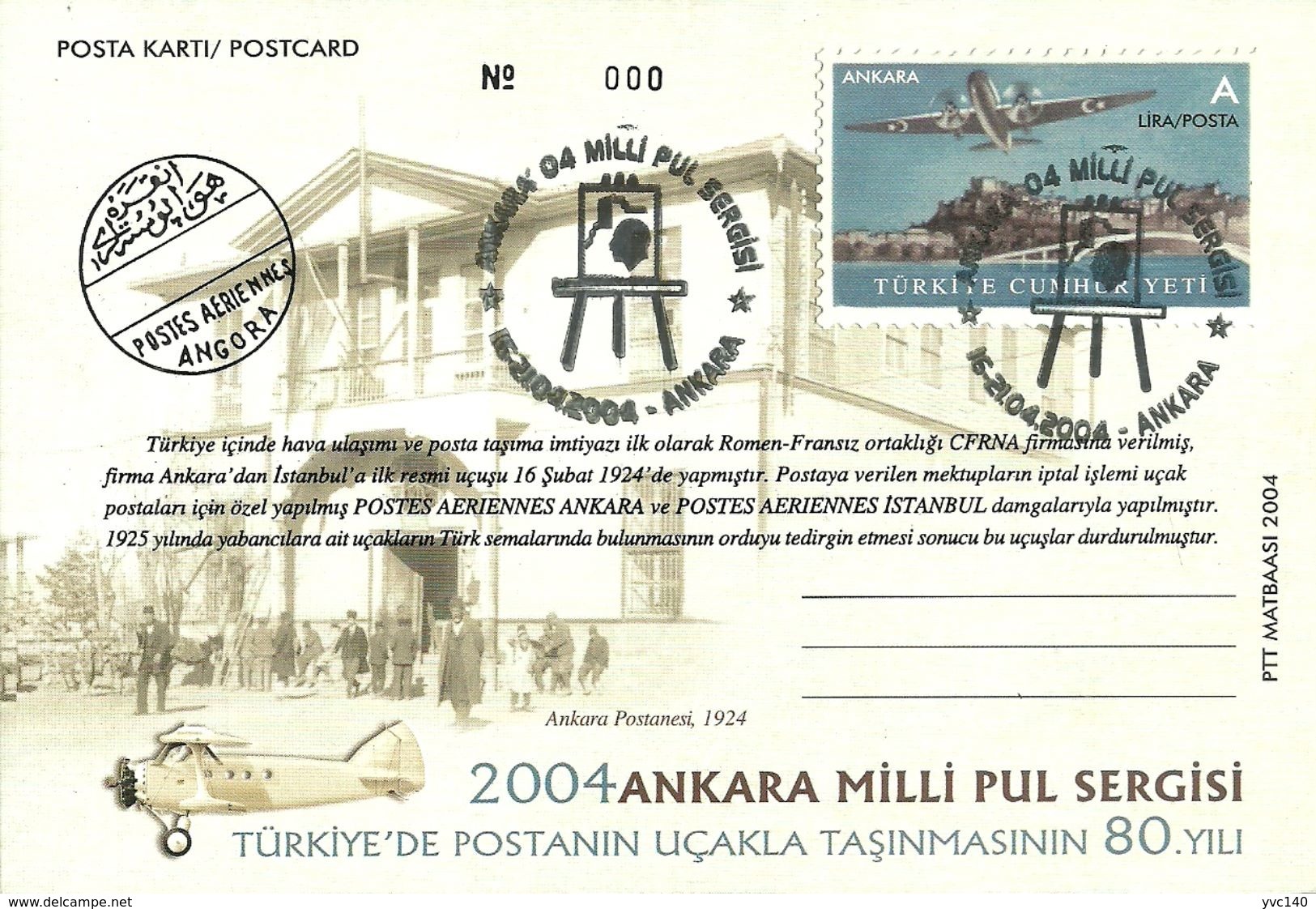 Turkey; Postal Stationery 2004 "80th Anniv. Of Airmail Post In Turkey" - Postwaardestukken