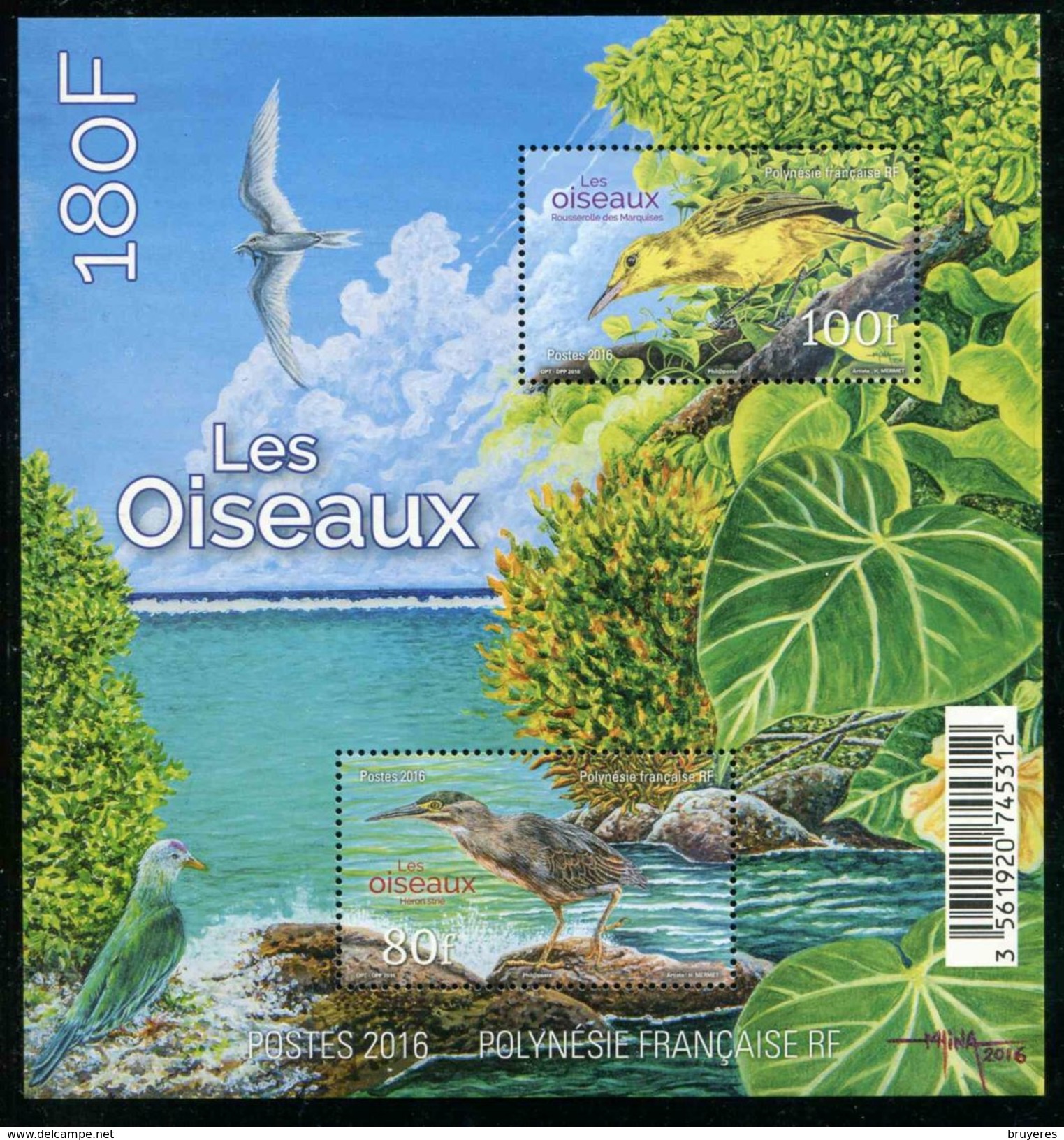 BLOC-FEUILET** De 2016 De POLYNESIE "Oiseaux De Polynésie : Héron Strié Et Rousserolle Des Marquises" - Hojas Y Bloques