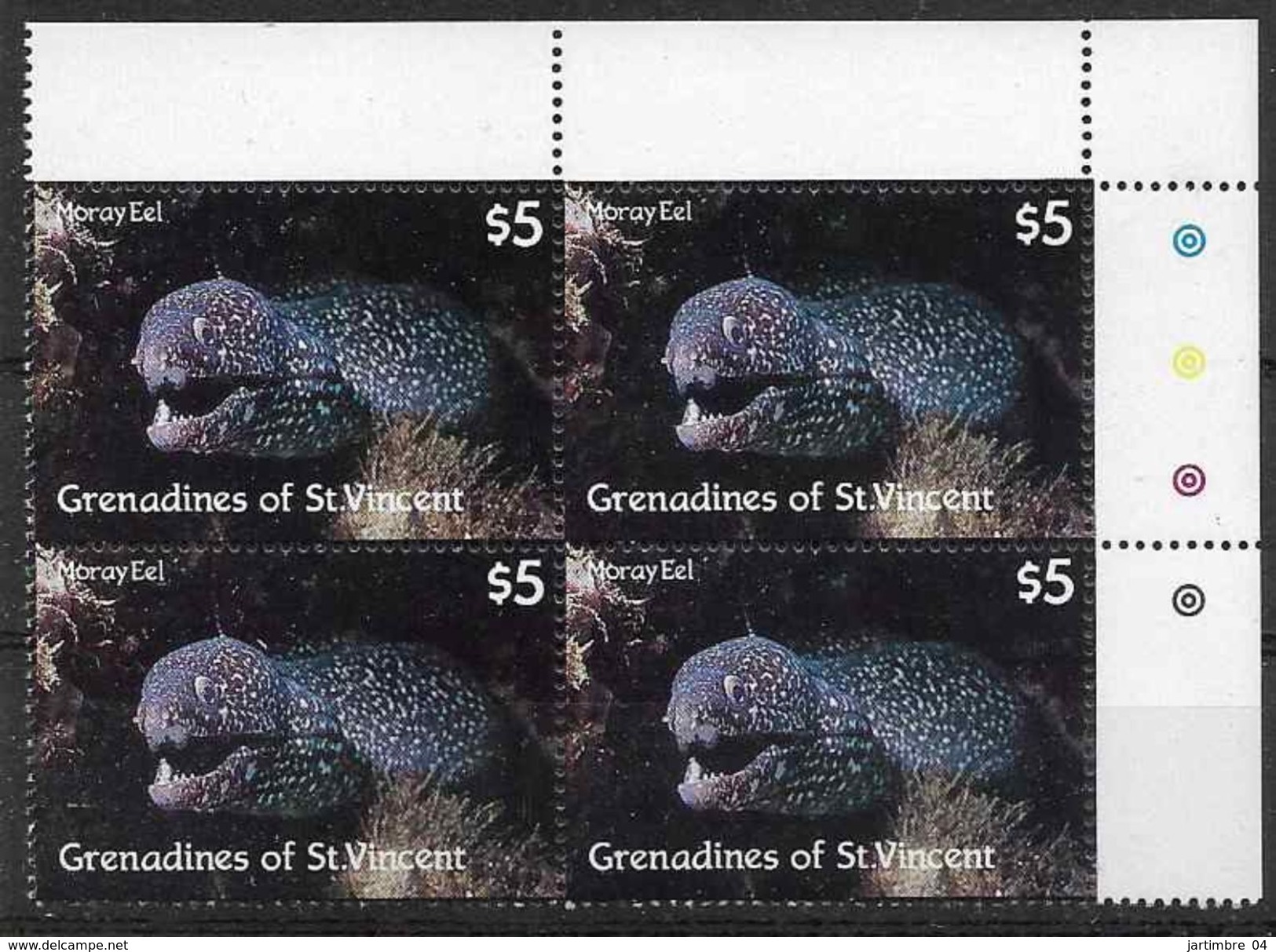 1987 SAINT-VINCENT GRENADINES 531** Faune Marine, Poisson, Murène, Issu De Série, Bloc De 4, Côte 23.00 - St.Vincent & Grenadines