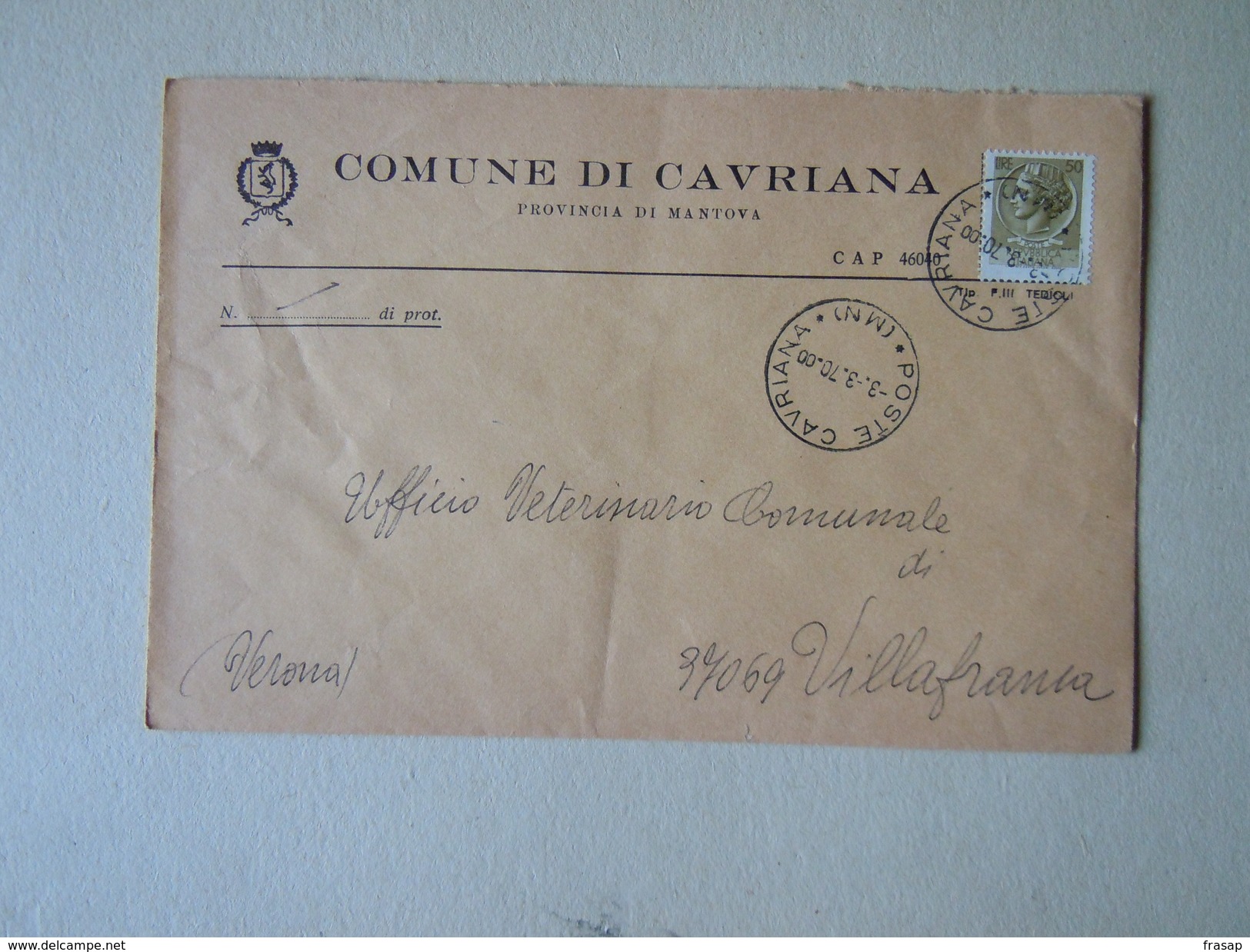 TEMATICA BUSTE COMUNALI - COMUNE DI  CAVRIANA N 2  1970 - Buste