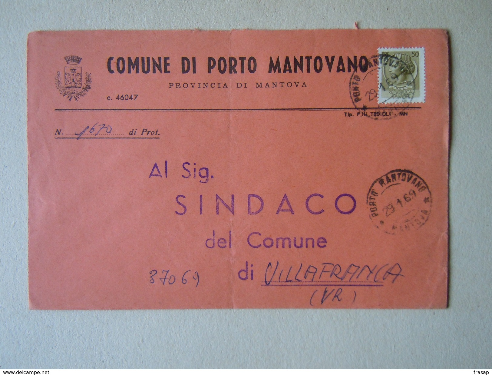 TEMATICA BUSTE COMUNALI - COMUNE DI  PORTO MANTOVANO N 2    1969 - Buste