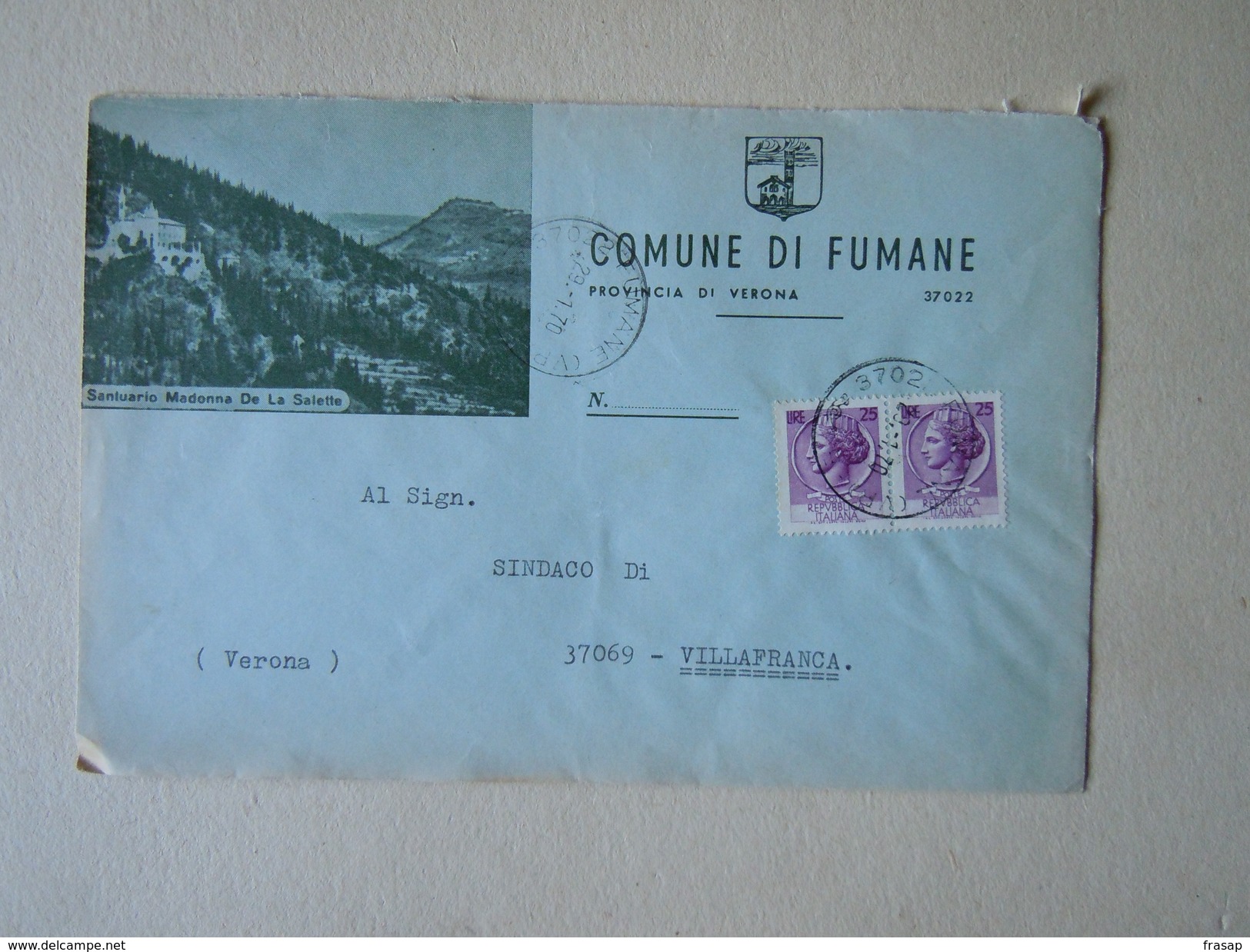 TEMATICA BUSTE COMUNALI - COMUNE DI  FUMANE   N 2 1969 - Buste
