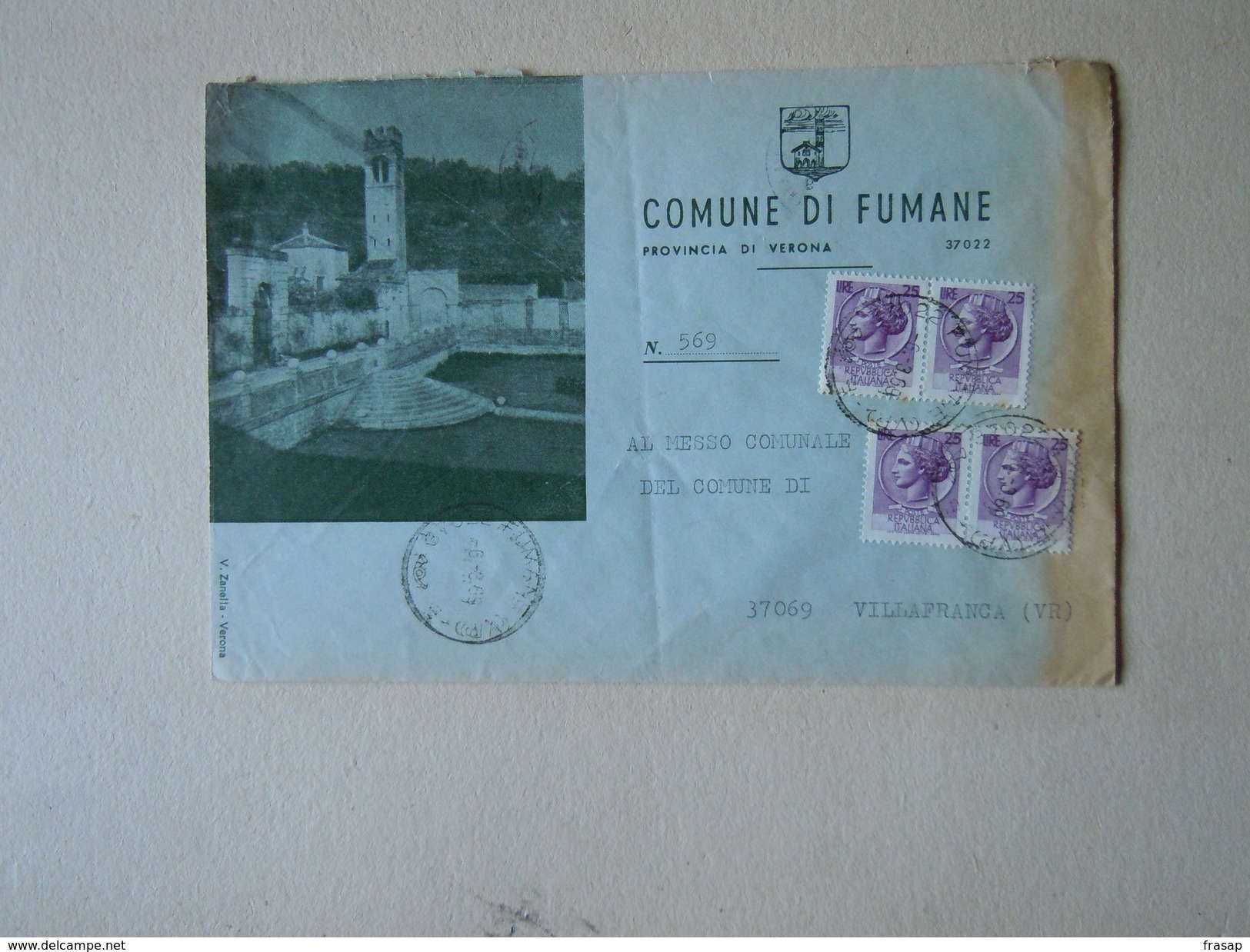 TEMATICA BUSTE COMUNALI - COMUNE DI  FUMANE   N 3 1969 - Buste
