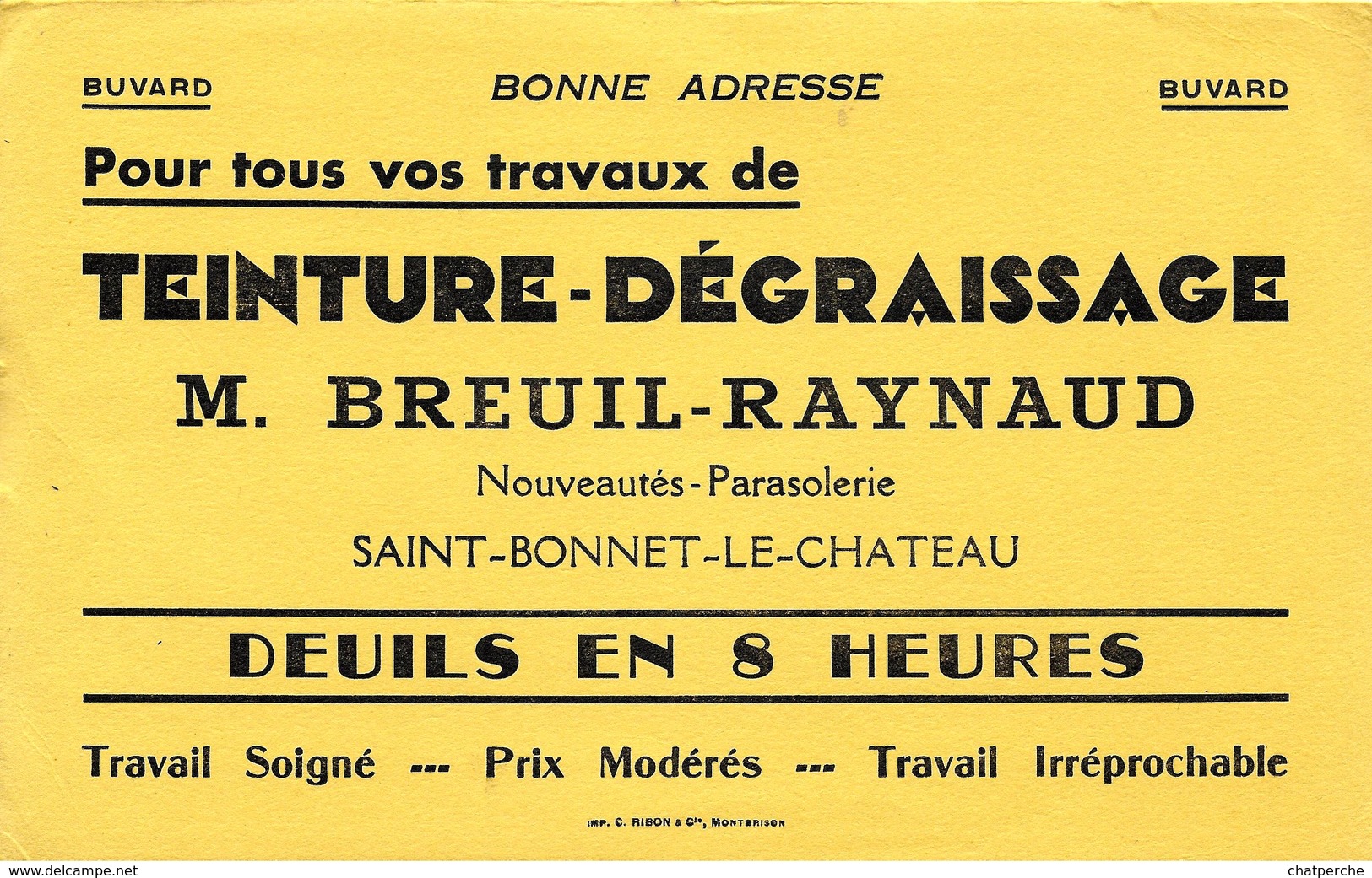 BUVARD COMMERCE TEINTURERIE DEGRAISSAGE BREUIL-RAYNAUD SAINT BONNET LE CHATEAU 42 LOIRE - Textile & Vestimentaire