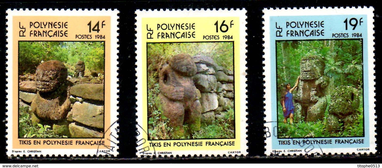 POLYNESIE. N°209-11 Oblitérés De 1984. Tikis. - Used Stamps