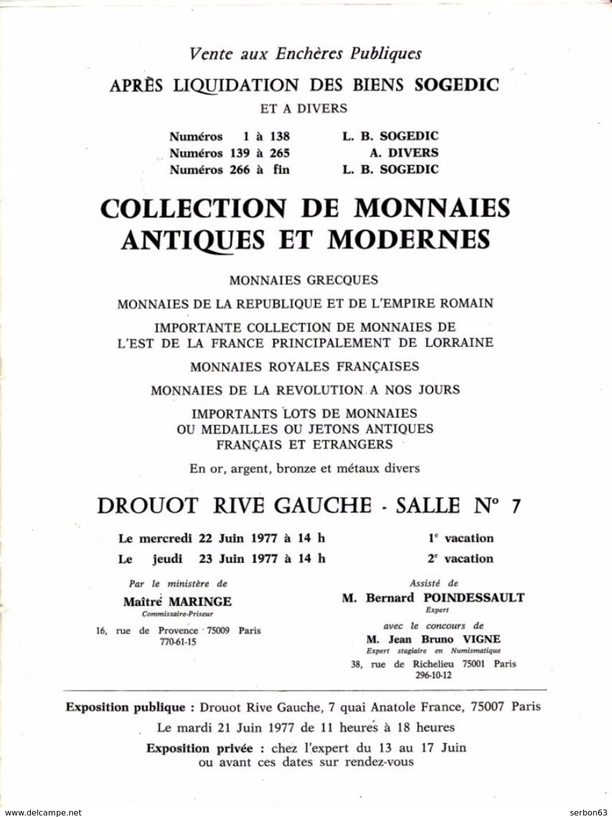 CATALOGUE DE MONNAIES DE COLLECTION ANCIENNES DE 1977 - NOTRE SITE Serbon63 DES MILLIERS D'ARTICLES SONT EN VENTES - Francese