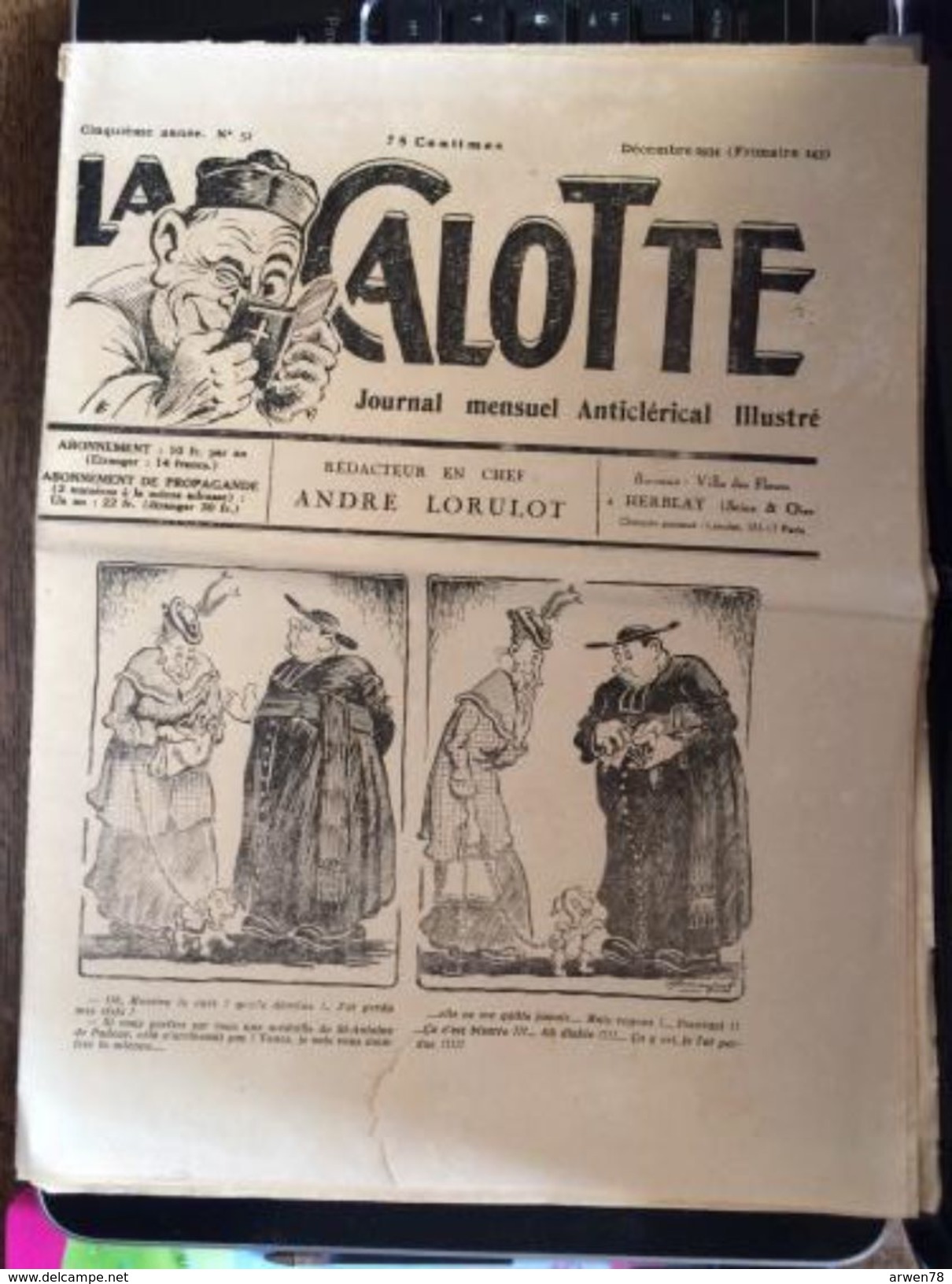 La Calotte Journal Anticlerical Decembre 1934 Cure Eglise - Autres & Non Classés