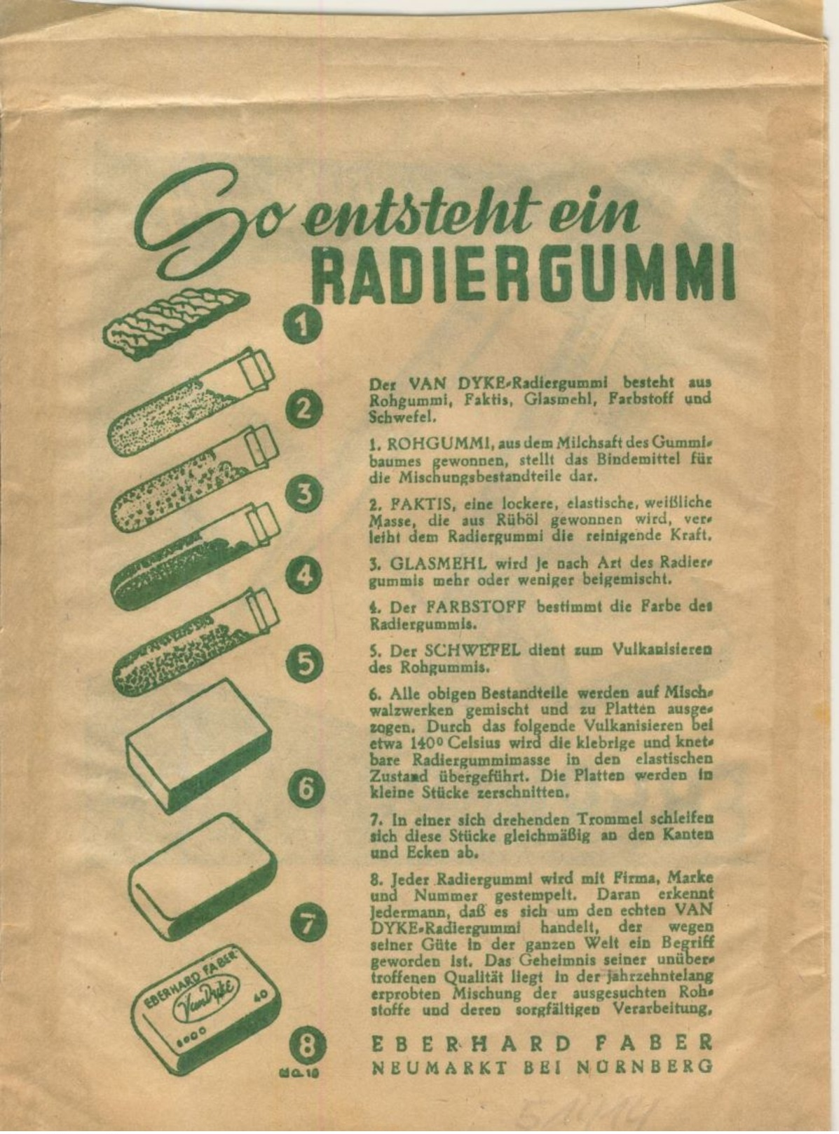 Neumarkt B. Nürnberg V. 1959  Bleistift & Radiergummi - Van Dyke Ein Weltbegriff ,Eberhard Faber  (51414) - Nuernberg