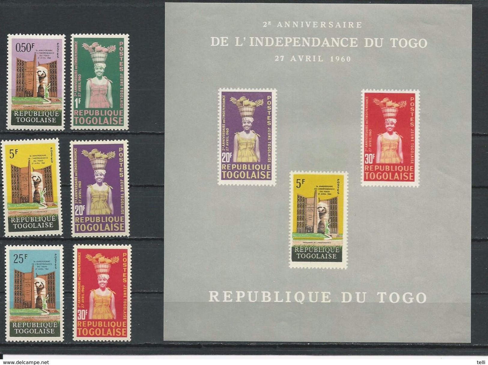 TOGO Scott 422-427, 427a Yvert  355-60, BF7 (6+bloc) * Cote 3,80$ 1962 - Togo (1960-...)