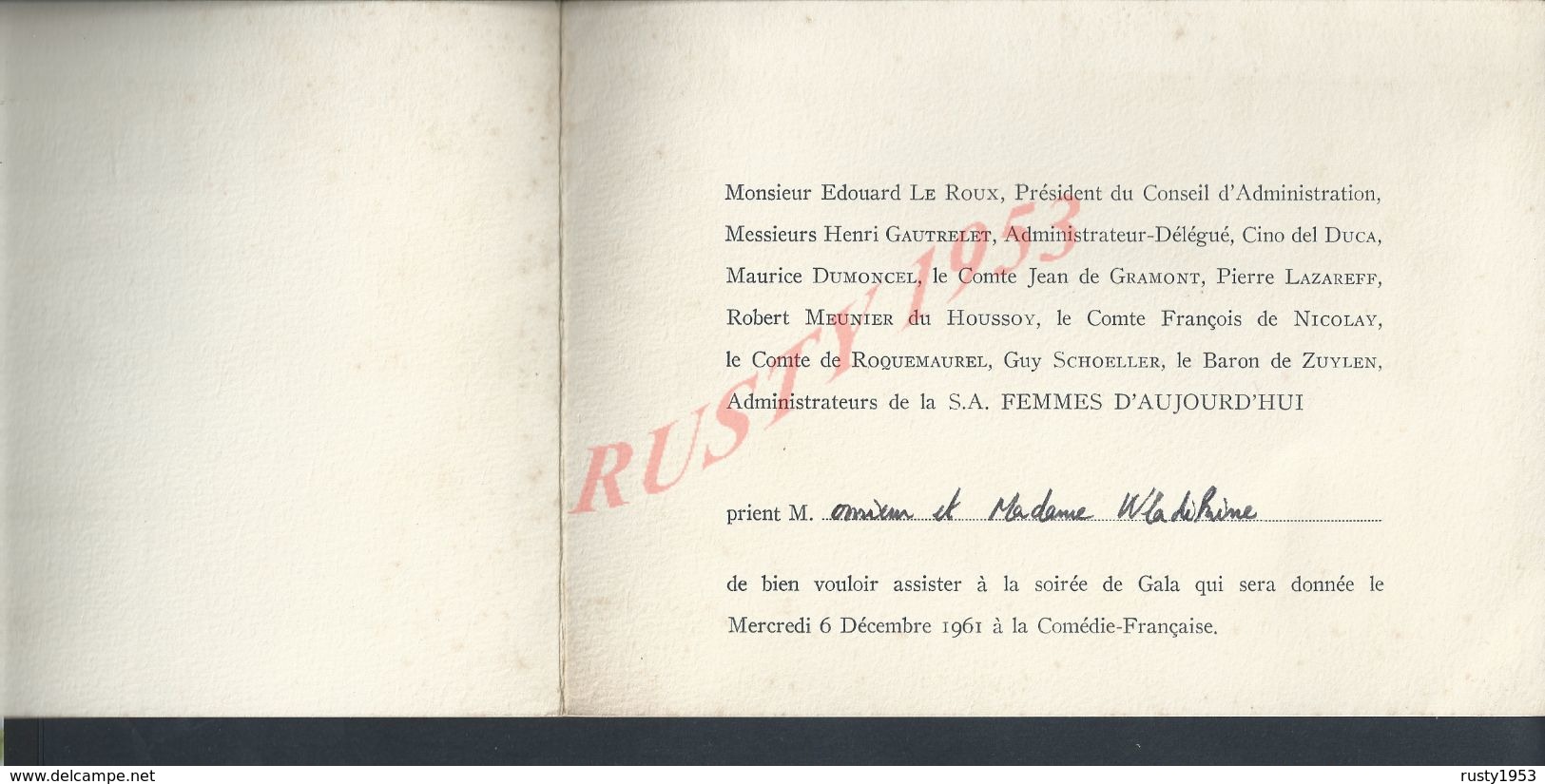 FAIRE PART D INVITATION SOIREE GALA COMEDIE FRANCAISE AMPHITRYON DE MOLIERE & UN VOISIN SAIT TOUT DE G BAUËR À VLADIKINE - Autres & Non Classés