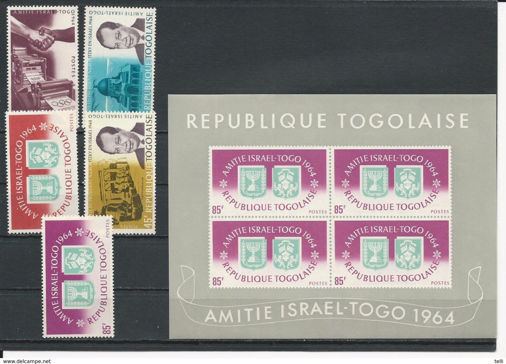 TOGO Scott 506-510, 510a Yvert  439-443, BF15 (5+bloc) **cote 7,25$ 1964 - Togo (1960-...)