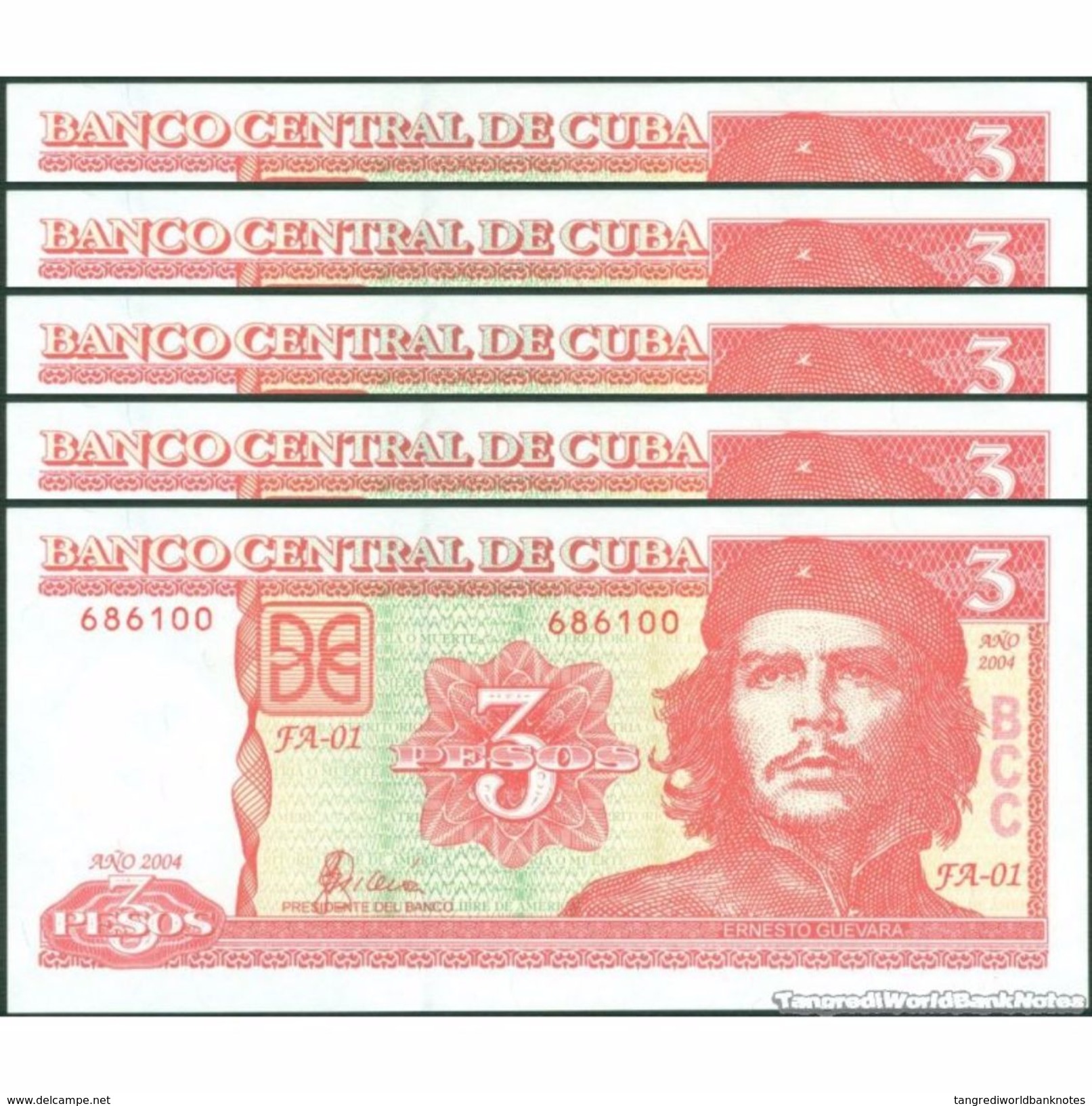 TWN - CUBA 127a - 3 Pesos 2004 DEALERS LOT X 5  FA-01 UNC - Cuba