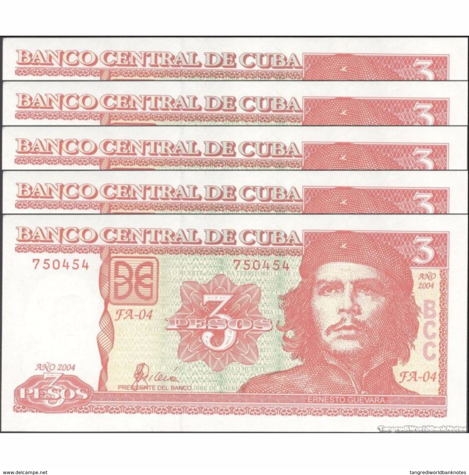 TWN - CUBA 127a - 3 Pesos 2004 DEALERS LOT X 5 FA-04 UNC - Cuba