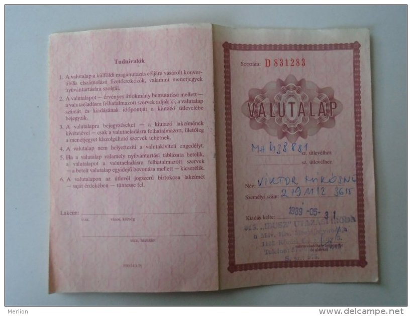 154889 Hungary  Currency Booklet For Hungarian Passport 1989 - Cheques En Traveller's Cheques