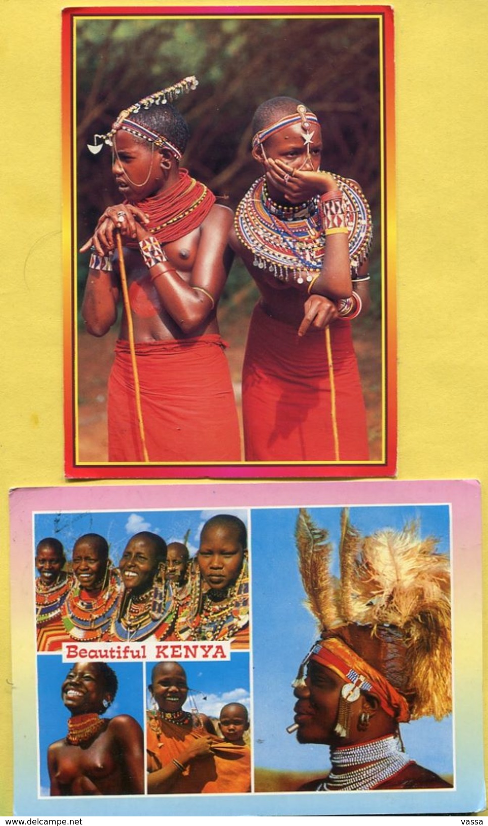 KENYA - MAASAI  Girls  - 2 PC Franked With Stamp Monkey . Singes - Kenya