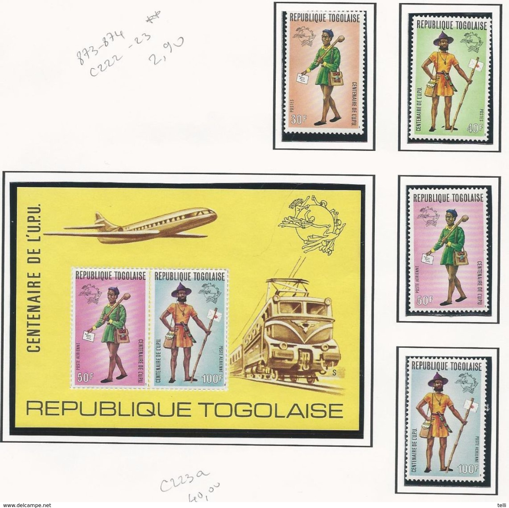 TOGO Scott 873-874, C222-C223, C223a Yvert 807-808, PA224-PA225, BF77 (4+bloc) Neuf**cote 42,90$ - Togo (1960-...)