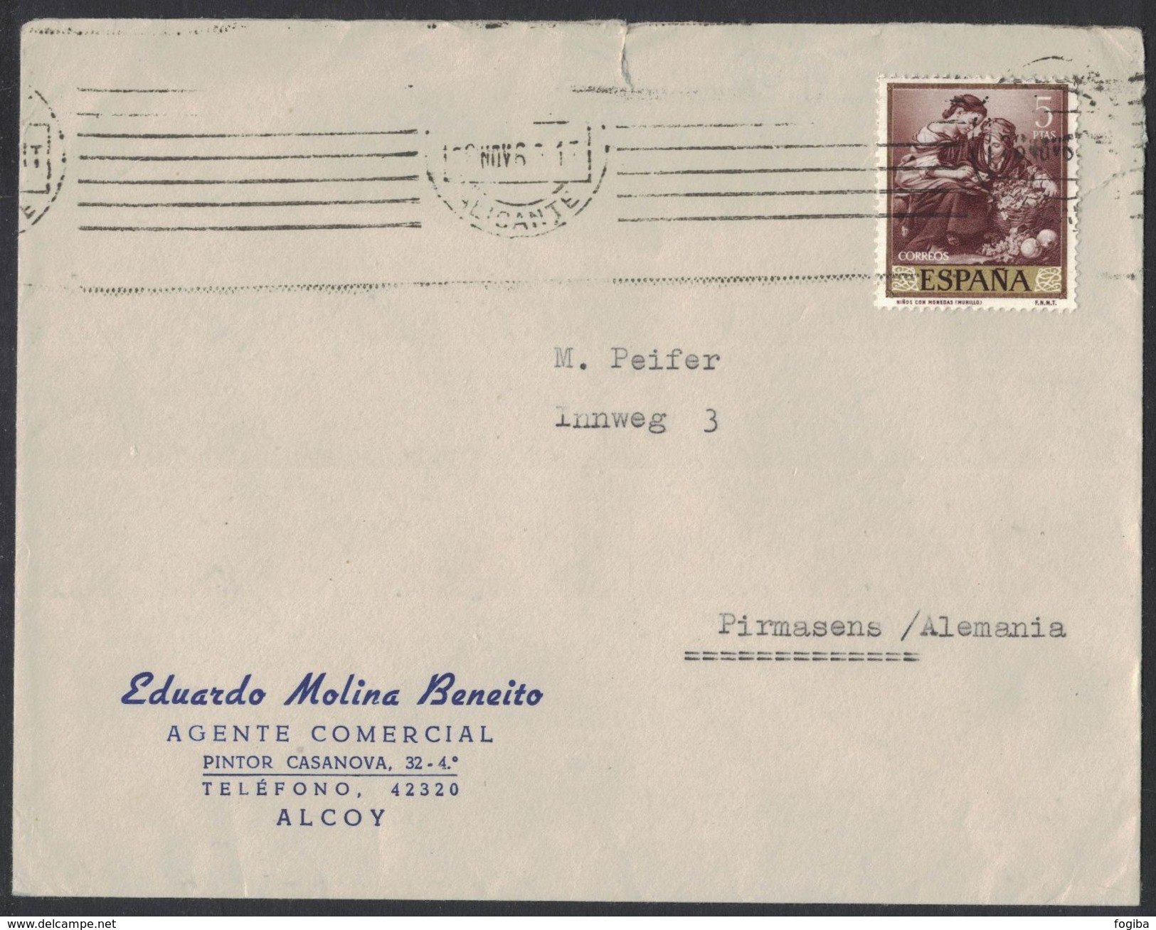 XB172   Spain 1960 - Letter From Alcoy To Pirmasens Germany - Stamp Murillo - Storia Postale