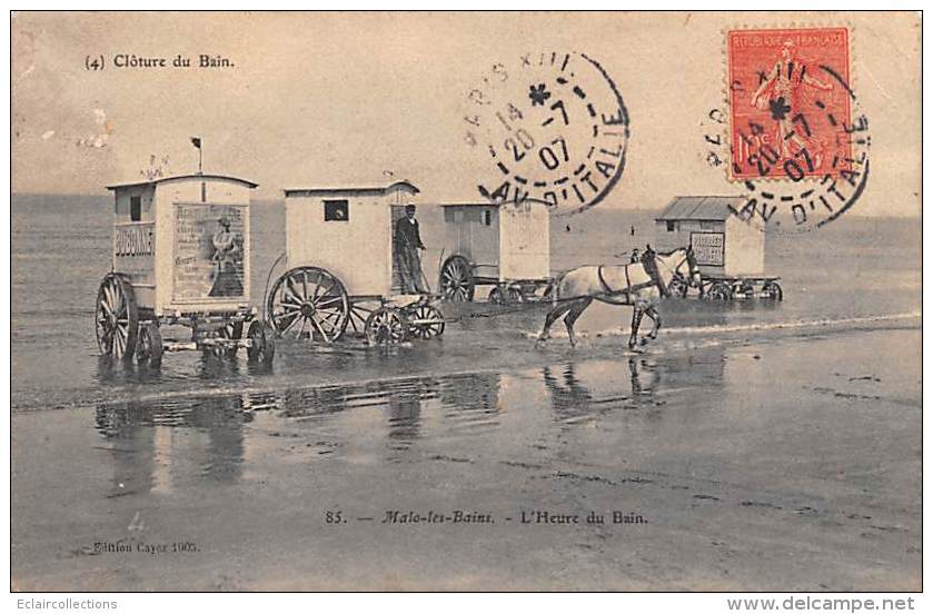 Malo Les Bains      59        Heure Du Bain  Cabines De Plage Attelées           (voir Scan) - Malo Les Bains