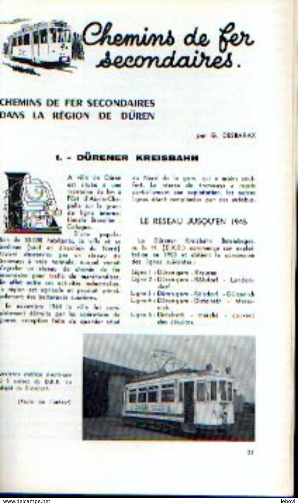 «Chemins De Fer Secondaires Dans La Région De DÜREN » Article De 7 Pages In « RAIL ET TRACTION » N° 52 – 01-02/1958 - Chemin De Fer