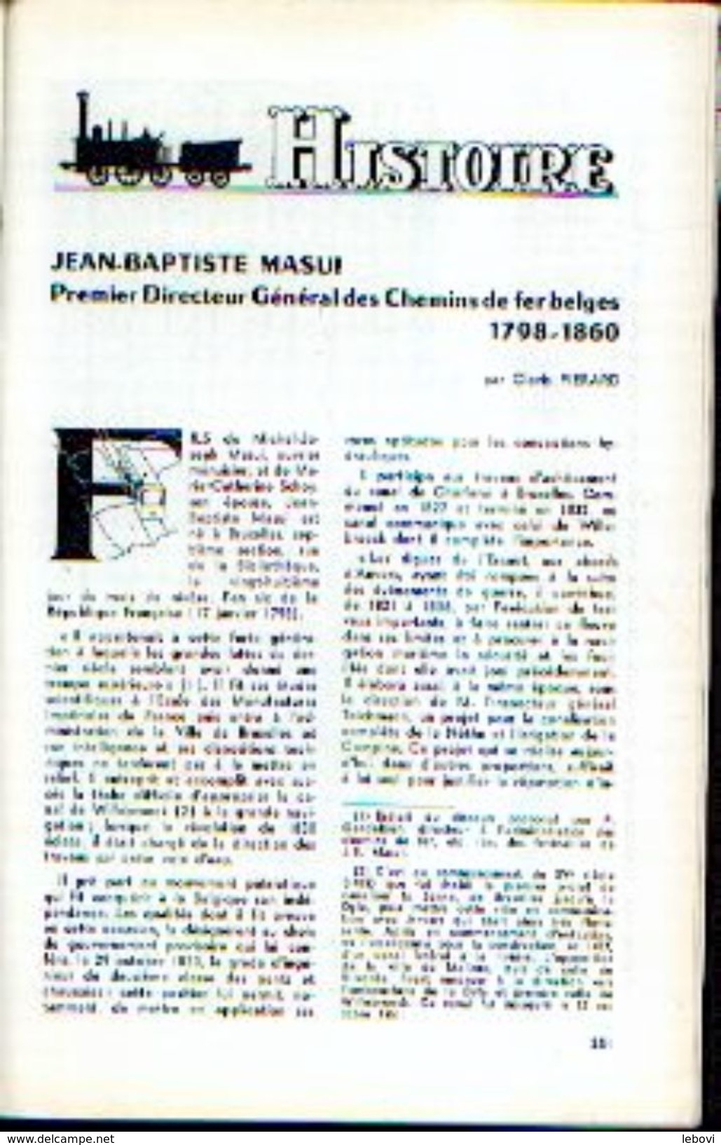 «JEAN-BAPTISTE MASUI, 1er Directeur Général Des Chemins De Fer Belges 1798-1860» Article De 34 Pages In « RAIL ET ----> - Ferrovie