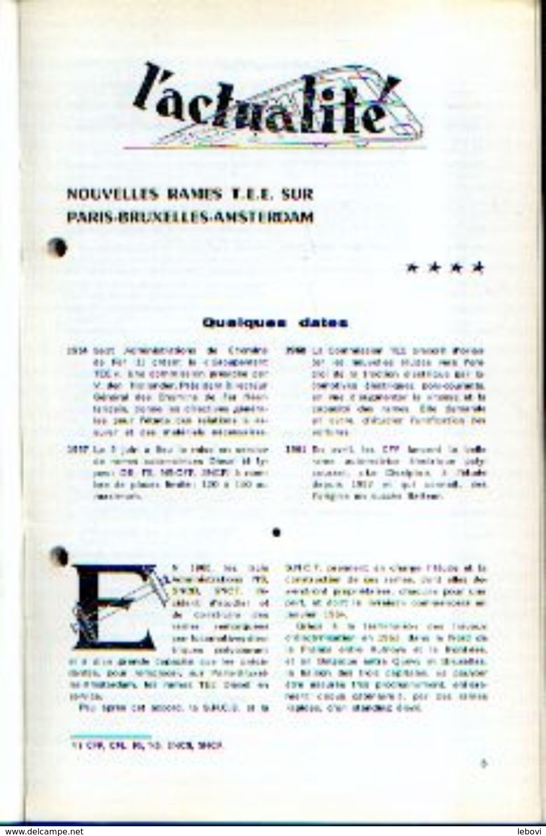 Nouvelles Rames T.E.E. Sur PARIS-BRUXELLES-AMSTERDAM» Article De 14 Pages In « RAIL ET ---> - Chemin De Fer