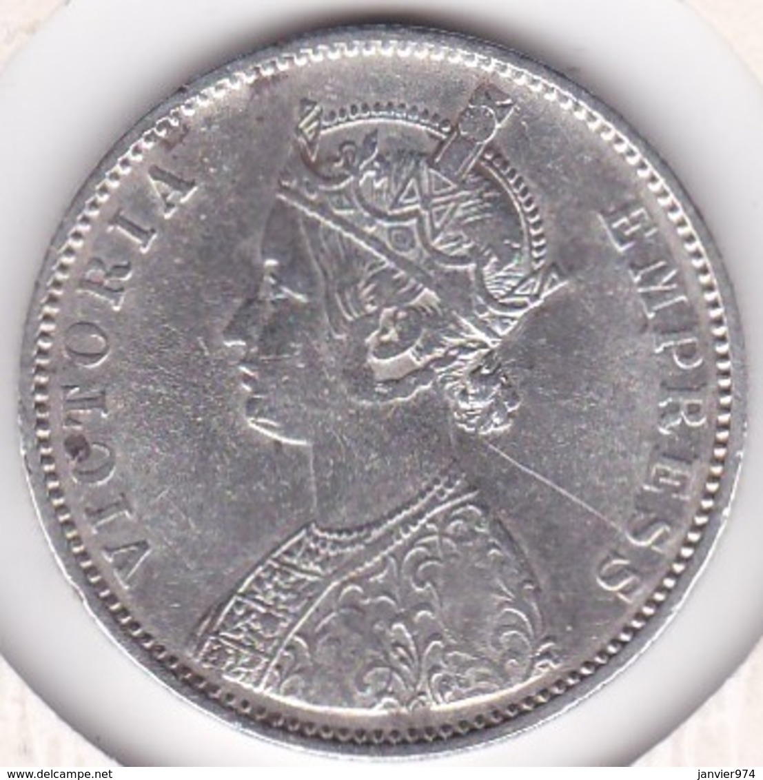 India-British 1 Rupee 1877 Victoria , Avec Point , En Argent. KM# 492 - Inde