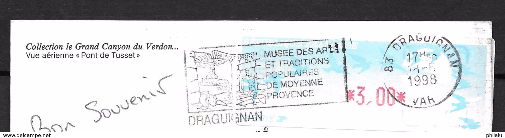 FRANCE Vignette DIVA DRAGUIGNAN Sur Carte Postale 18/08/1998 - 1990 « Oiseaux De Jubert »