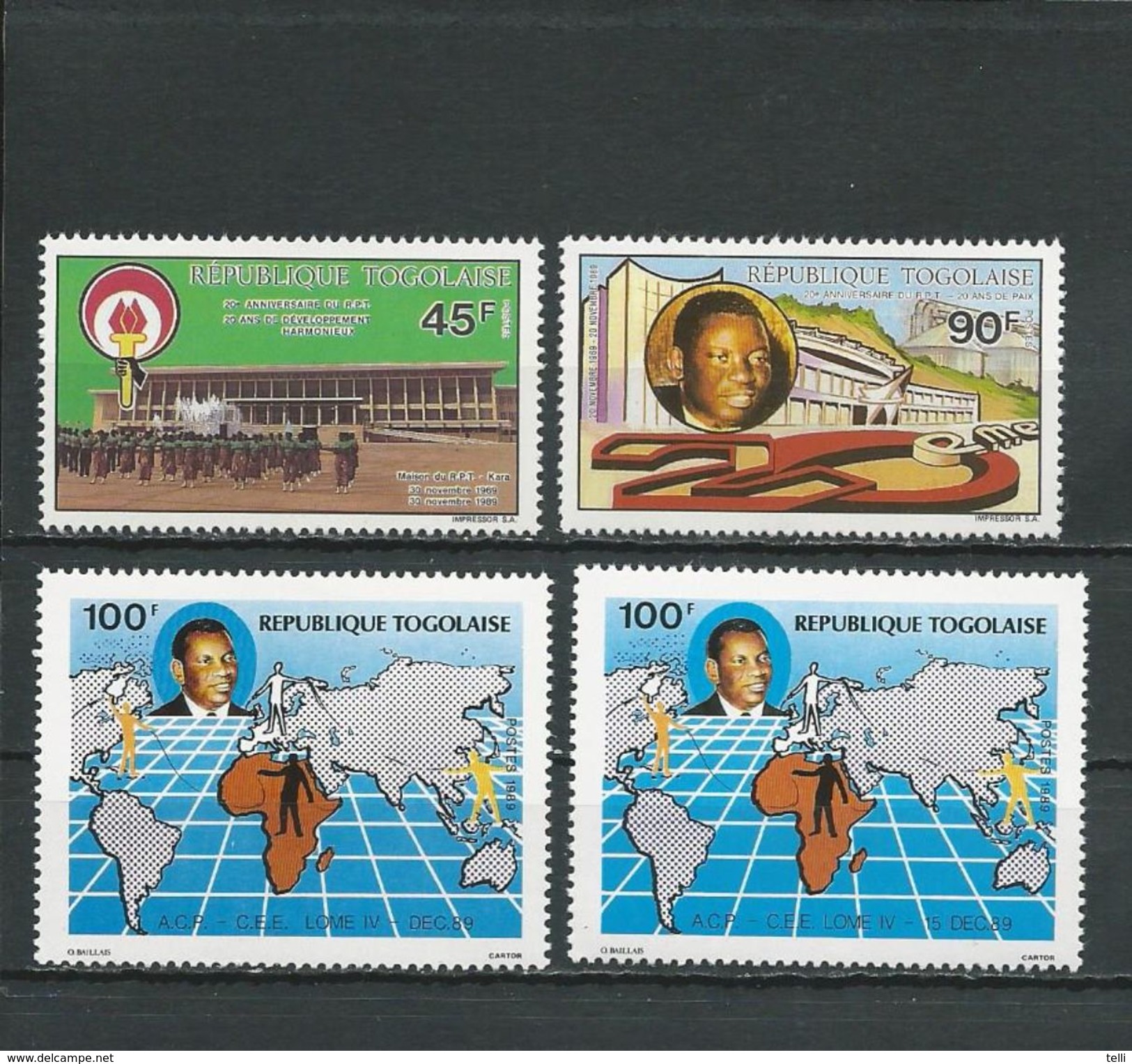 TOGO Scott 1551-1552, 1560-1  Yvert 1280-1281, 1282-1283 (4) ** Cote 2,40$ 1990 - Togo (1960-...)