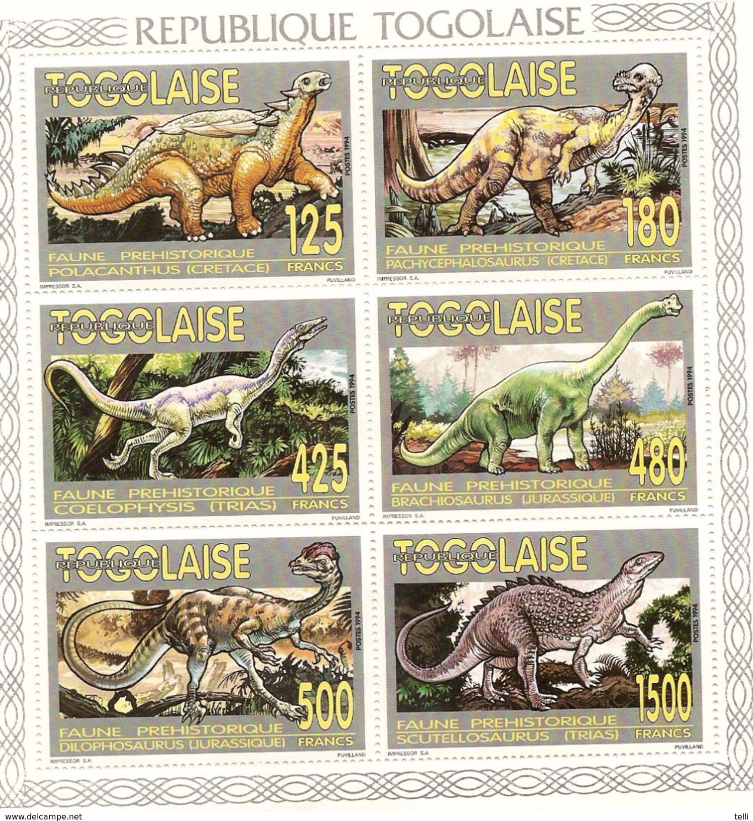 TOGO Scott 1628s-1633s, 1633b Yvert 1327-1332 Blocs (6 Blocs + Bloc De 6) **cote 50$ Faune Préhistorique - Togo (1960-...)