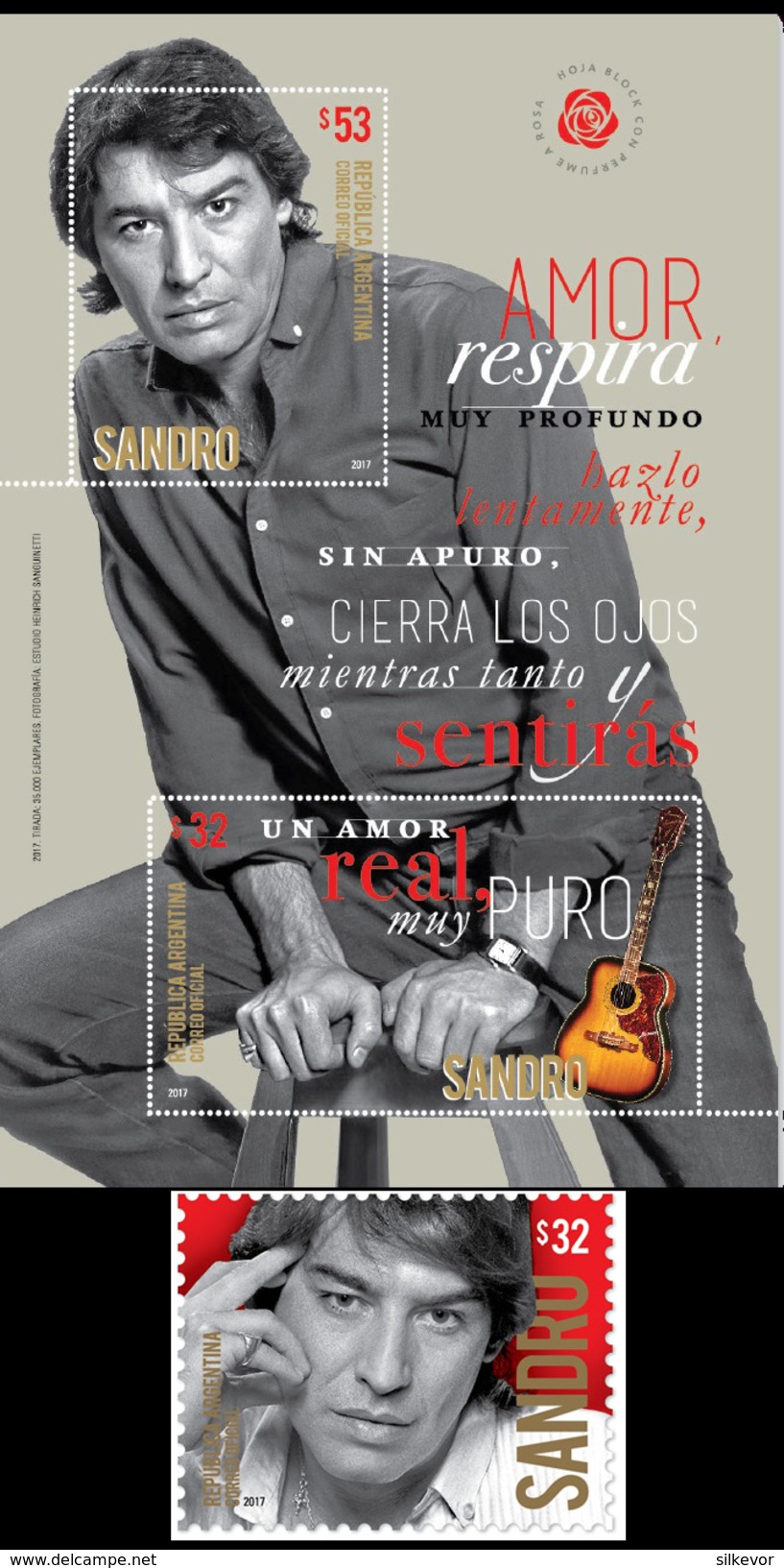 "SANDRO OF THE AMERICAS"-STAMPS-ARGENTINA-2017-SINGER-ACTOR- - Collections, Lots & Séries