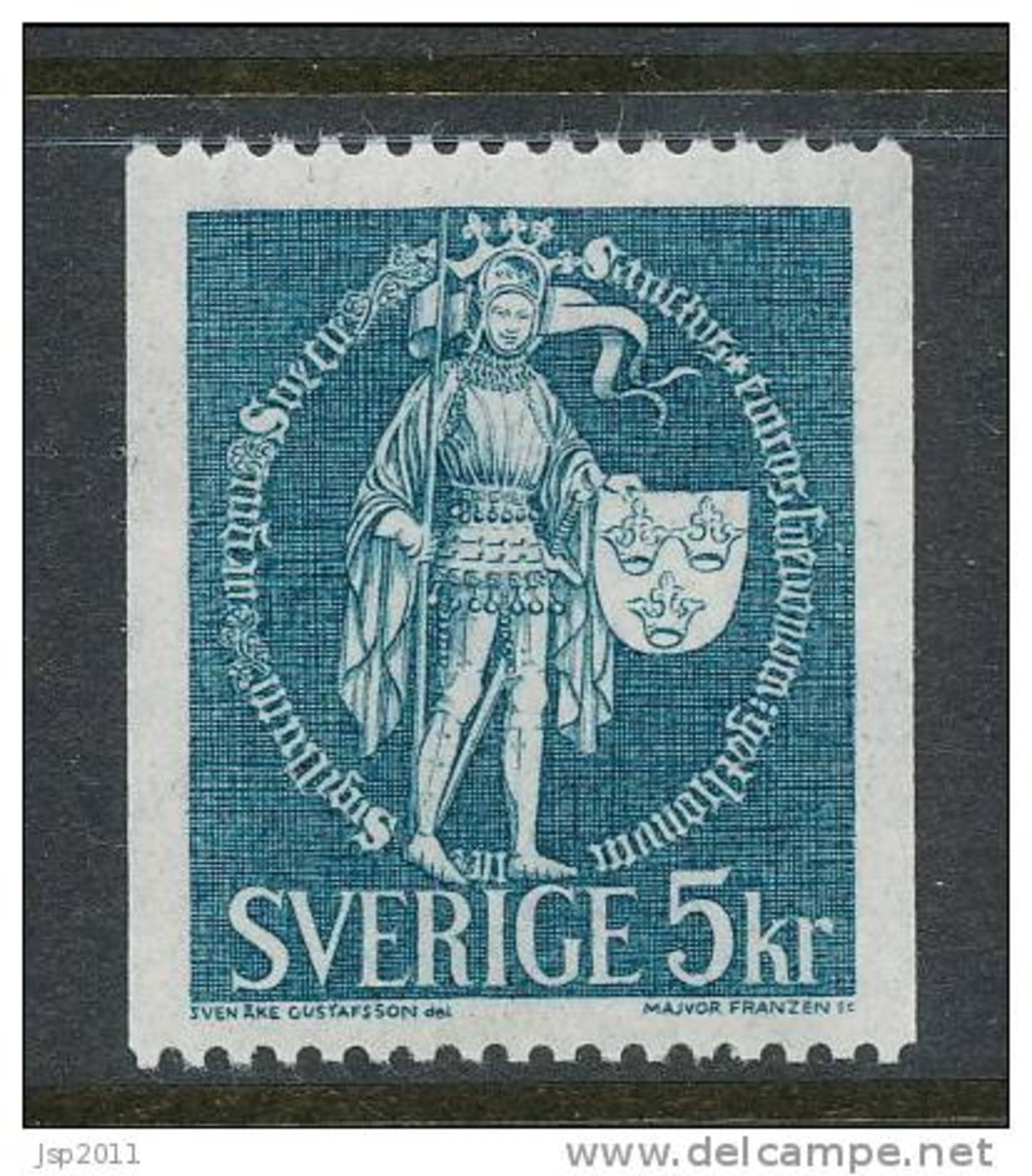 Sweden 1970 Facit # 690 V1. National Seal 1439, Yellow Flouresence- Glossy Gum, See Scann, MNH (**) - Unused Stamps