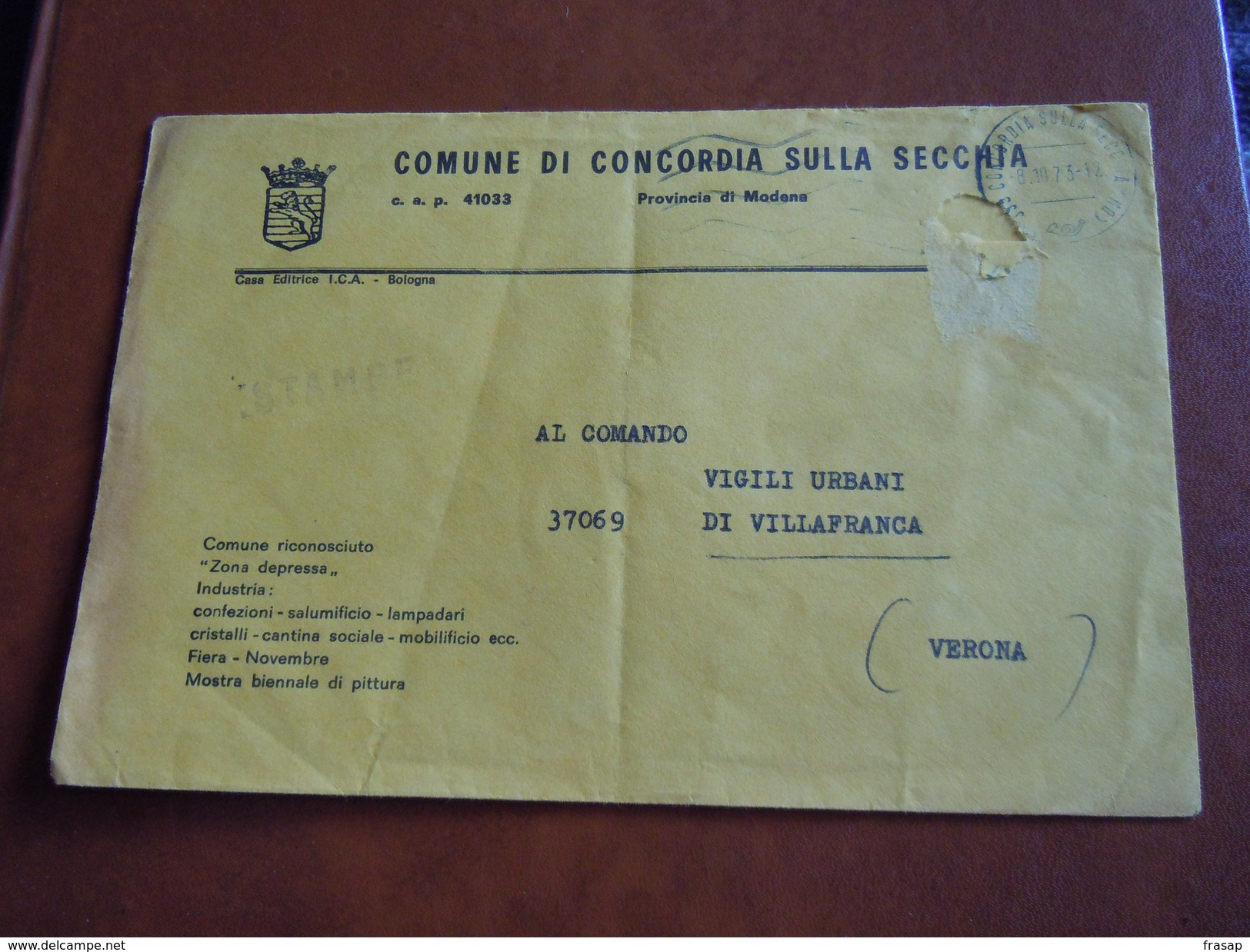 TEMATICA BUSTE COMUNALI - COMUNE DI CONCORDIA SULLA SECCHIA 1969 - Buste