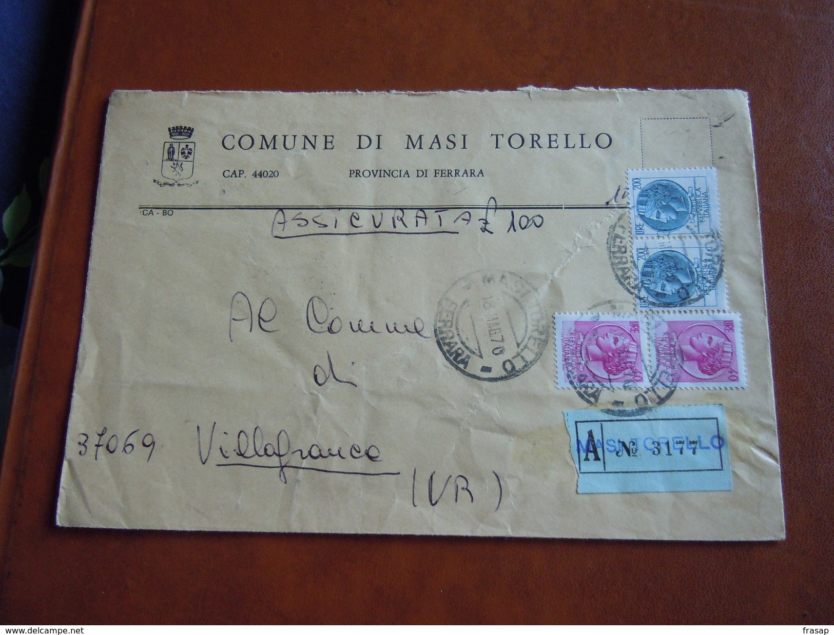 TEMATICA BUSTE COMUNALI - COMUNE DI M ASI TORELLO 1969 - Buste