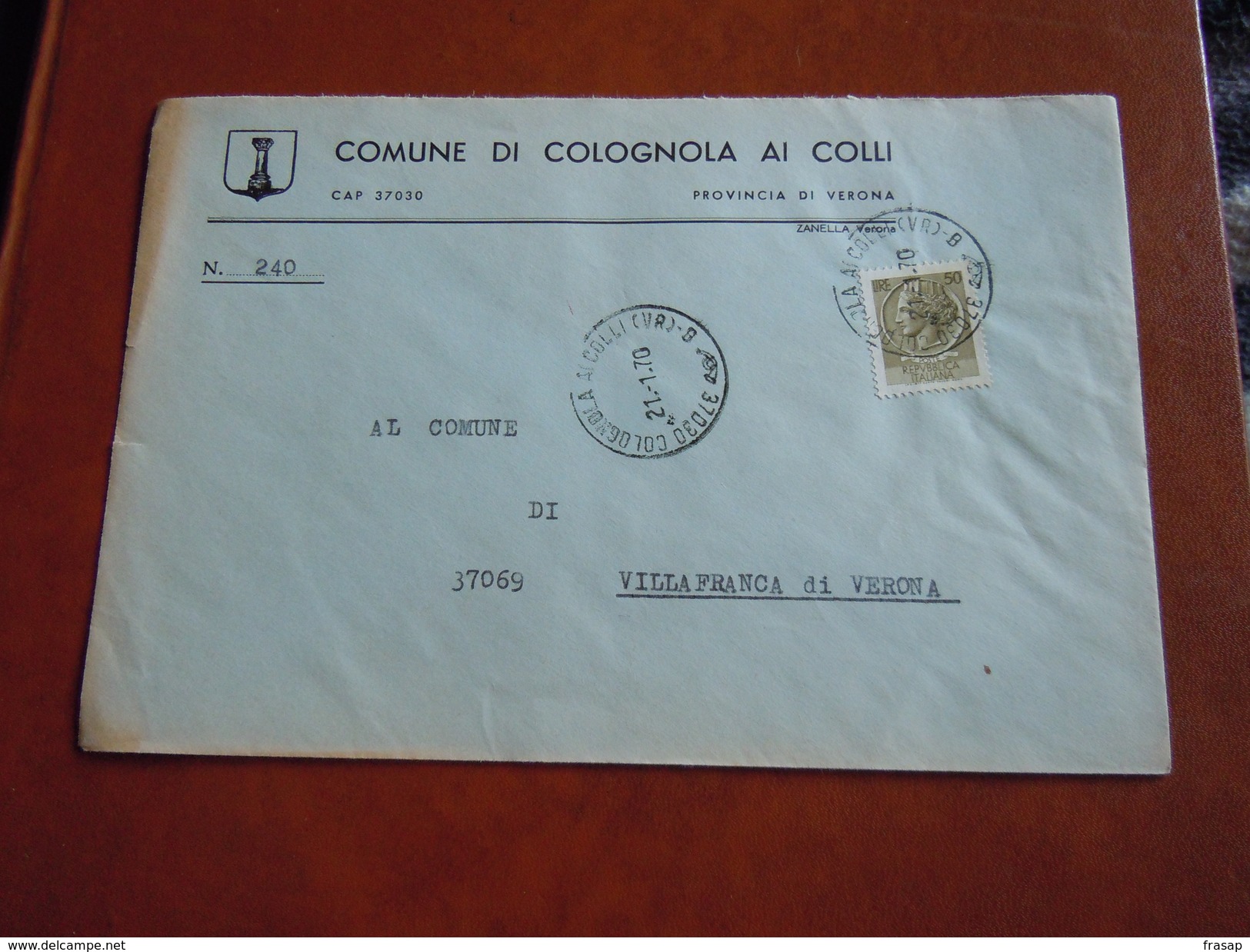 TEMATICA BUSTE COMUNALI - COMUNE DI COLOGNOLA AI COLLI  1969 - Buste