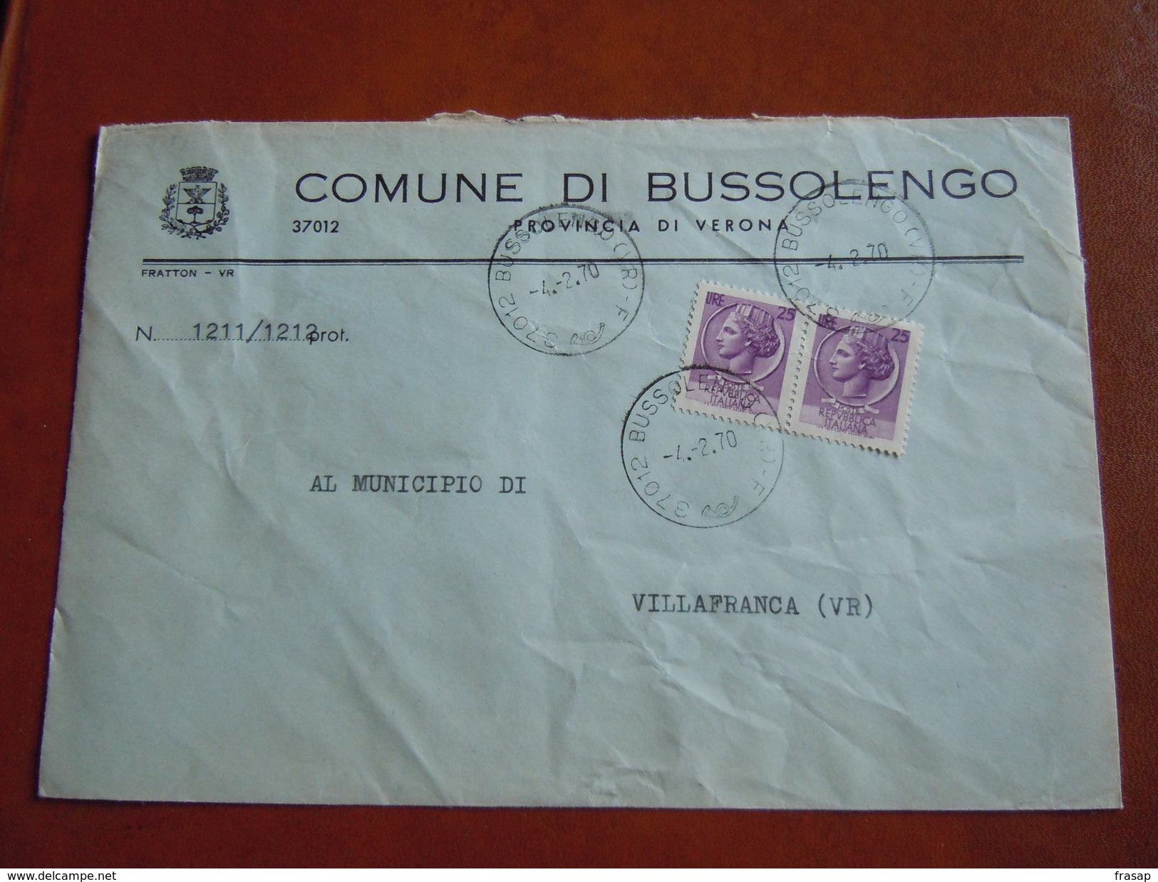 TEMATICA BUSTE COMUNALI - COMUNE DI BUSSOLENGO    1969 - Buste