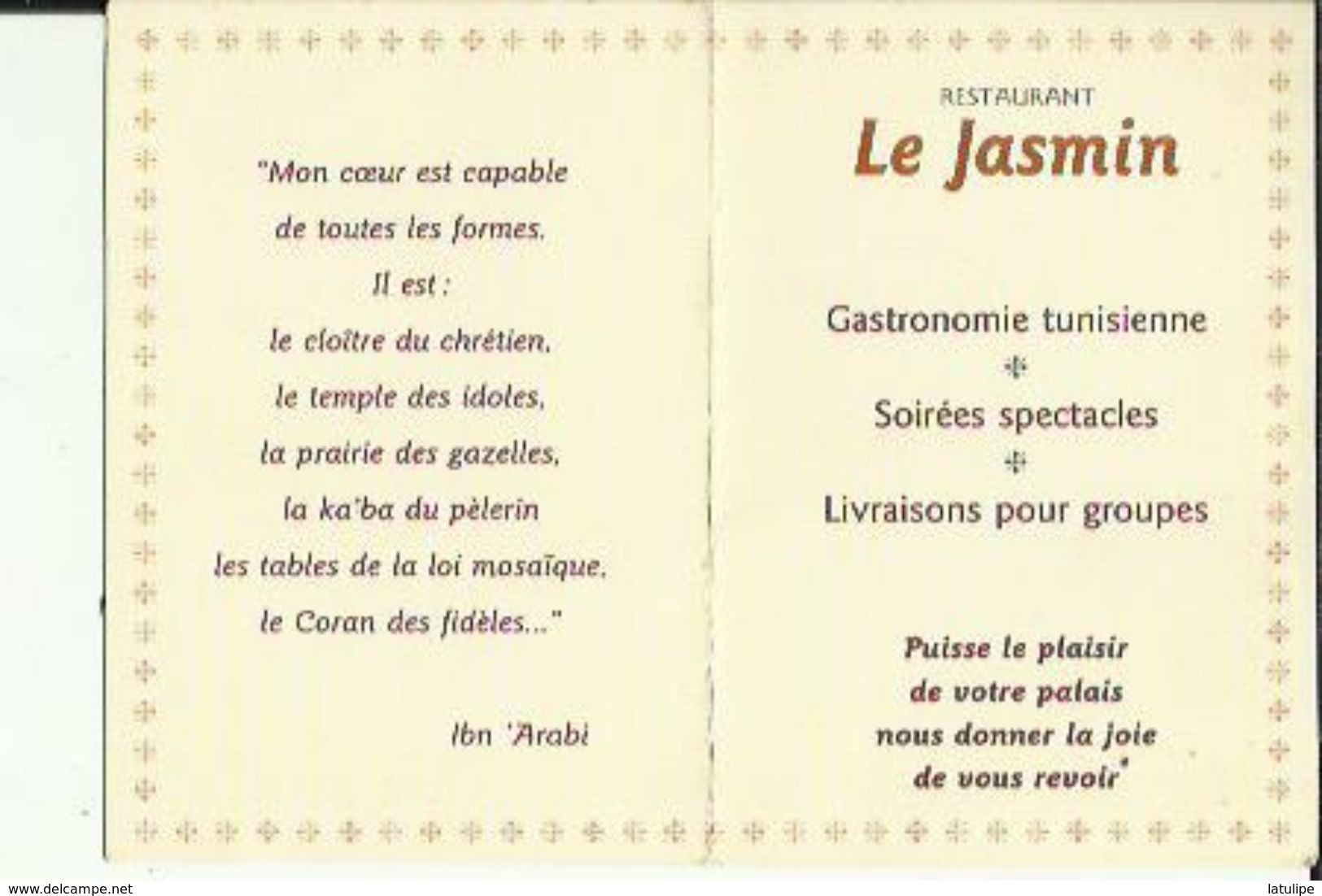 Carte De Visite Du JASMIN   Restaurant Traiteur A VESOUL 70  Voir Scan Details - Visiting Cards