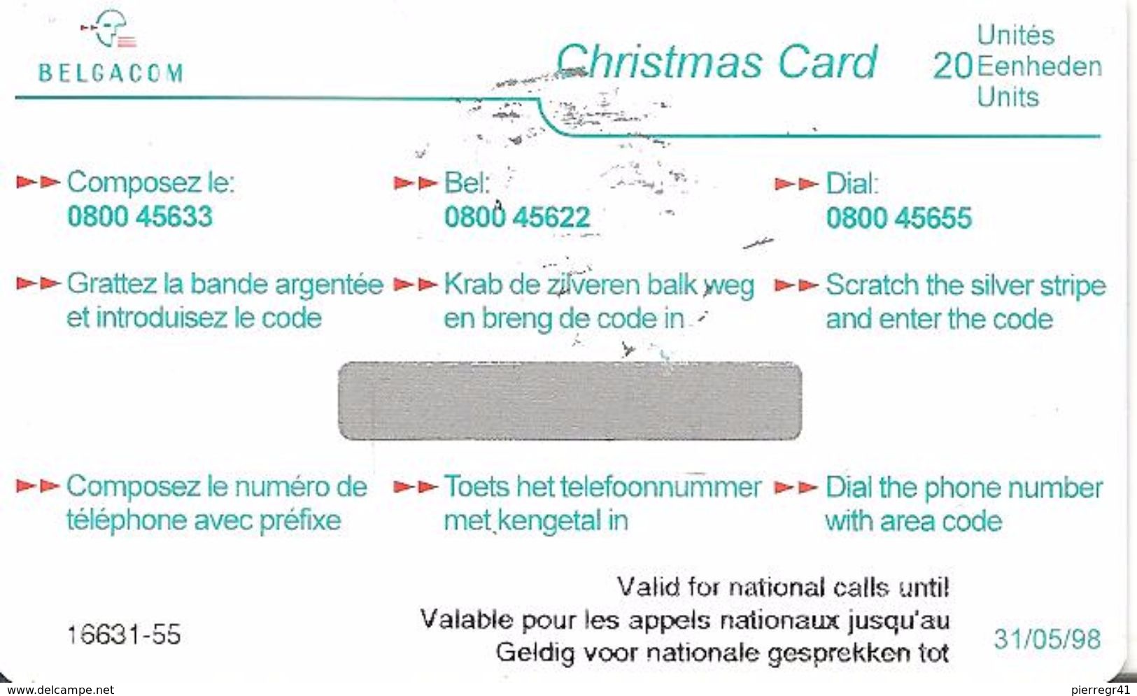 CARTE+PREPAYEE-BELGE-1998-CHRISMAS CARD-MEILLEURS VOEUX-NEUVE- Avec ENCART D ORIGINE-TRES RARE - [2] Prepaid & Refill Cards