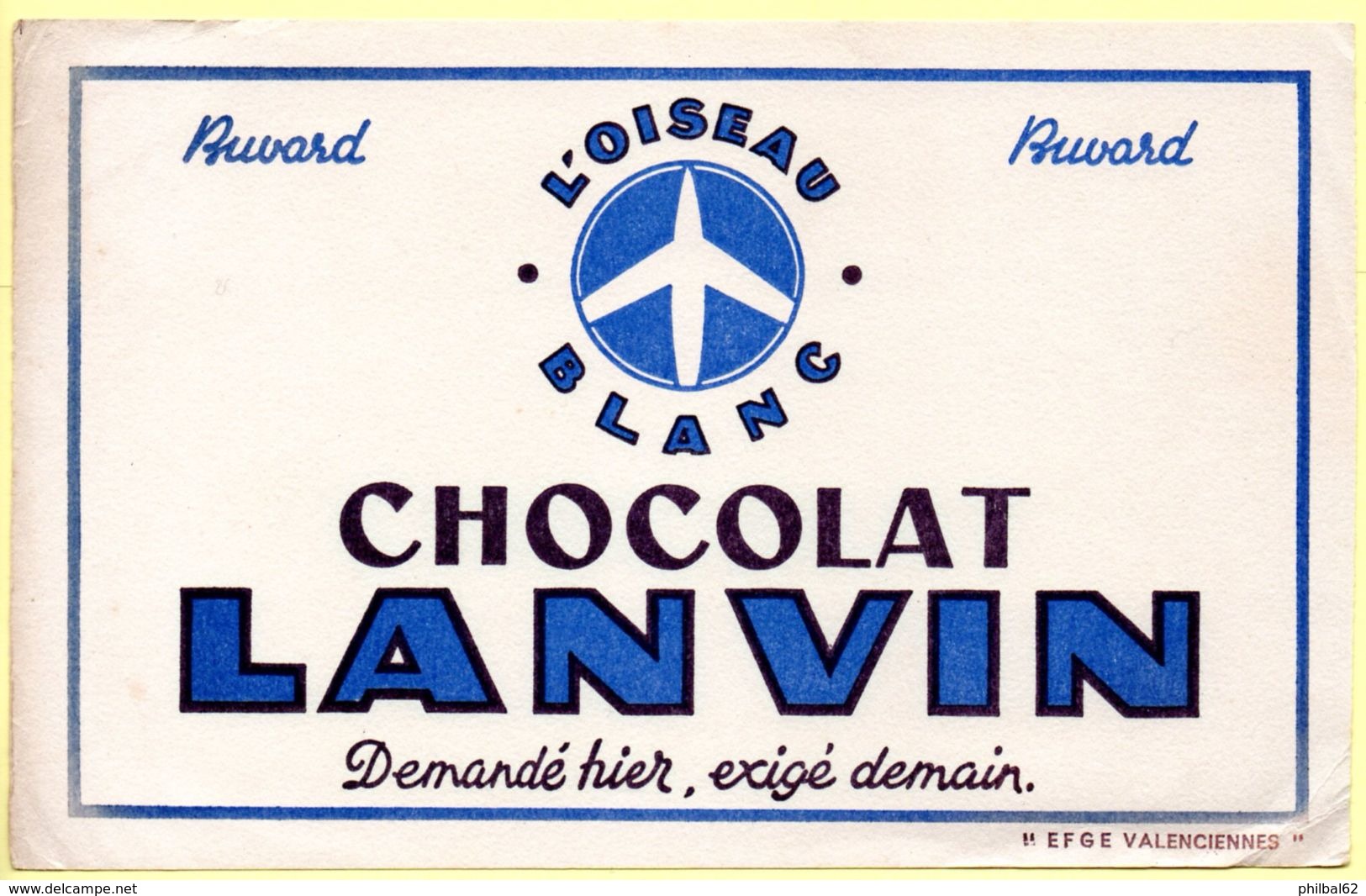 Buvard Chocolat  Lanvin, L'oiseau Blanc - Kakao & Schokolade