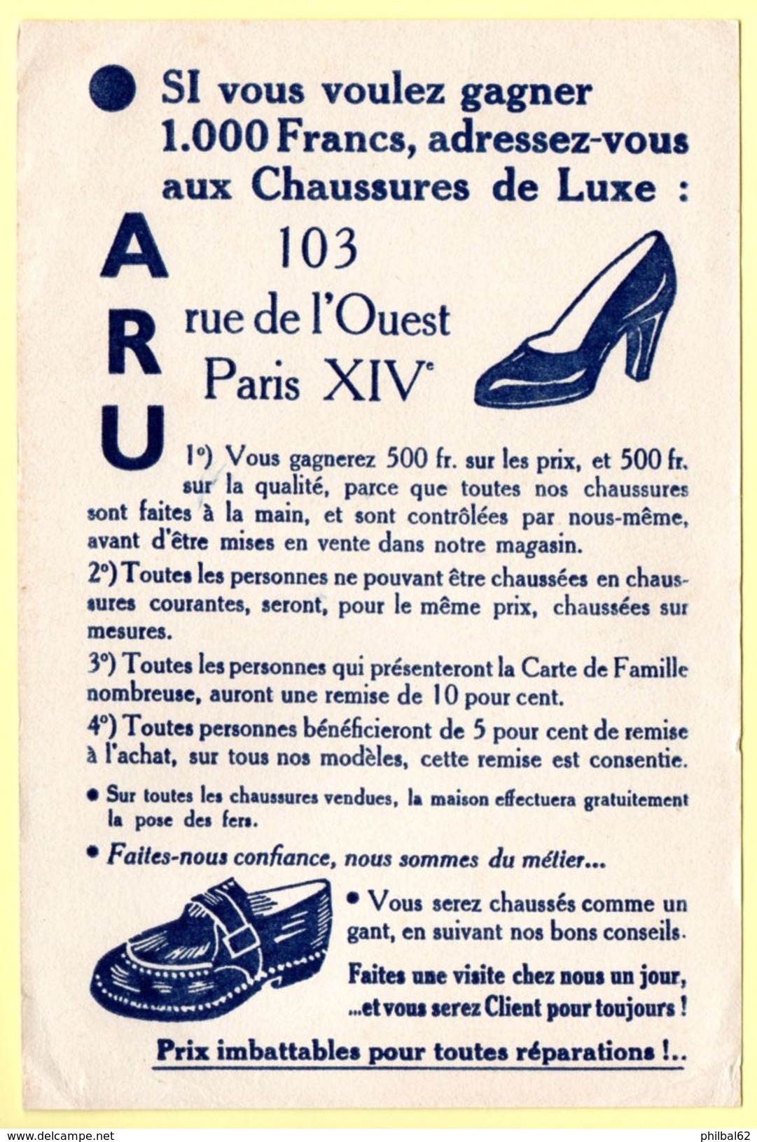 Buvard ARU, Fabricant De Chaussures Rue De L'Ouest, Paris XIV E - Chaussures