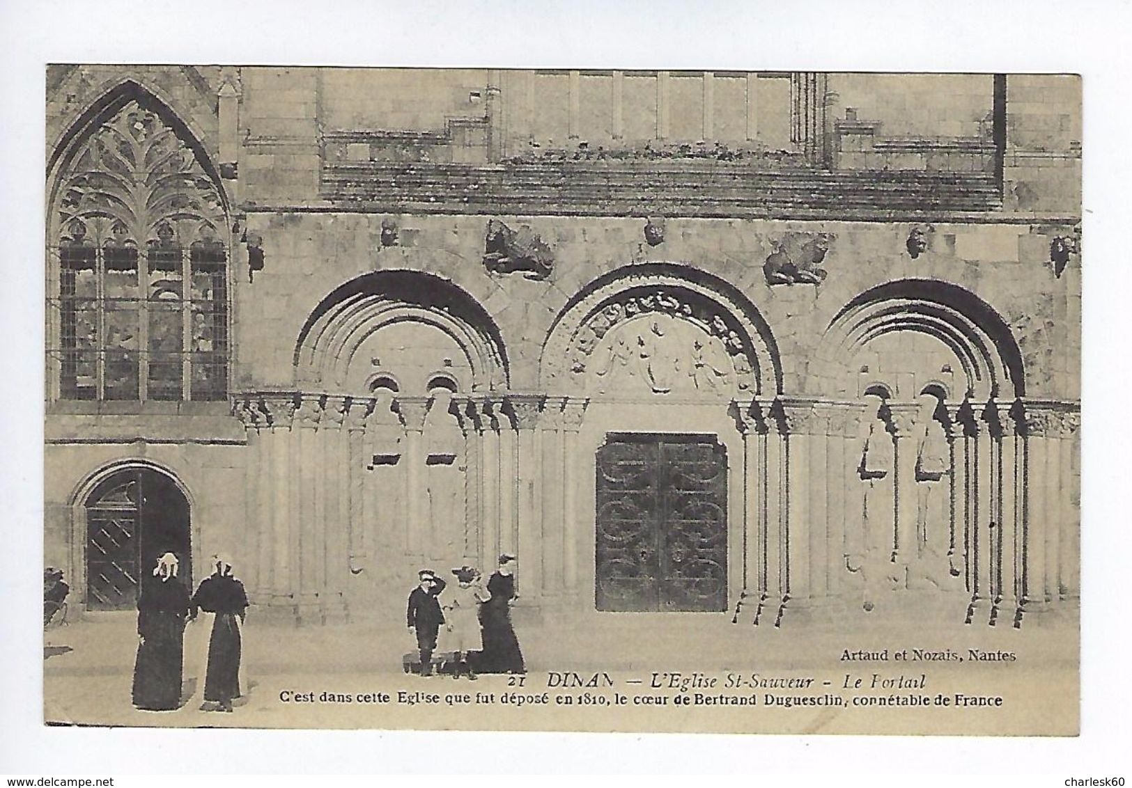 CPA Dinan L'Église Saint Sauveur Le Portail Bertrand Duguesclin Artaud Et Nozais N° 21 - Dinan