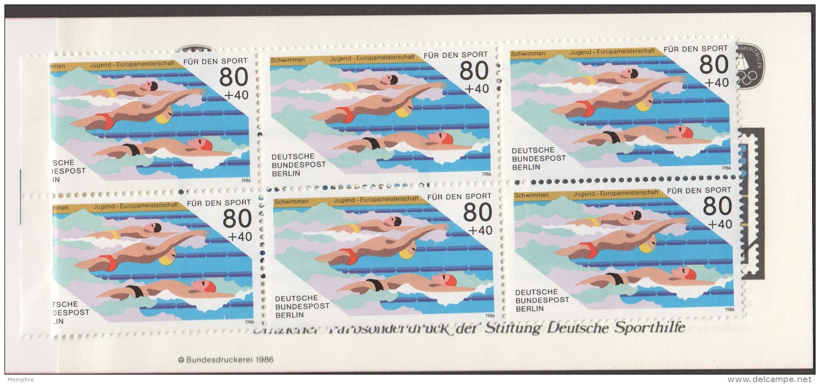 1986  Sport Markenheftchen  Rückenschwimmen  MiNr 751  X6  Postfrisch - Markenheftchen