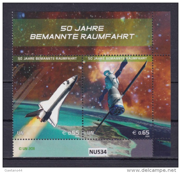 ONU VIENNA 2011: 2 Valori In Blocco Del Foglietto BF44 MNH/** "Space Shuttle Usa E Soyuz Russa" - Nuovi