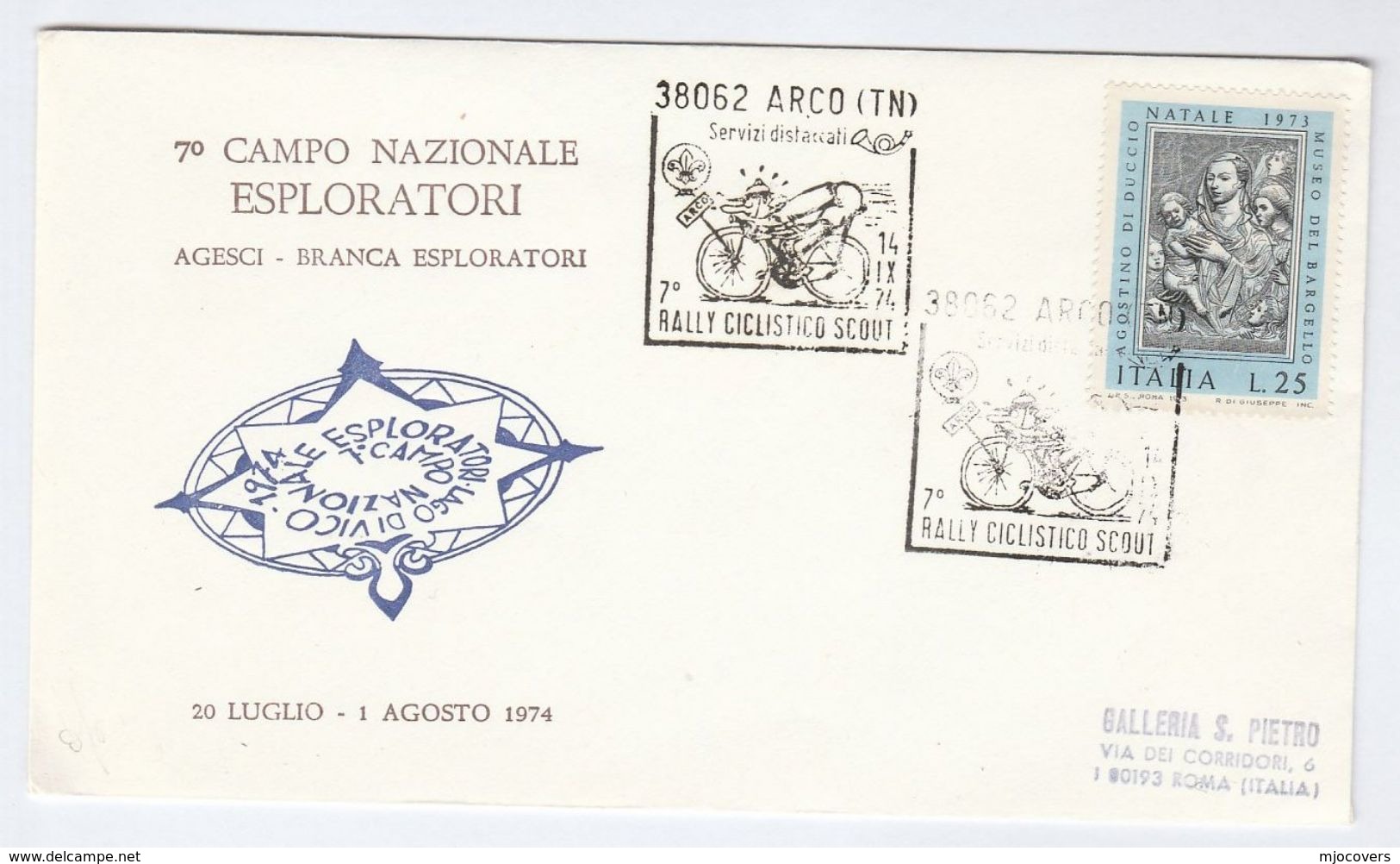 1974 Arco SCOUTS CYCLING RALLY Race Event COVER Italy Scouting Sport Bicycle  Bike Stamps - Covers & Documents