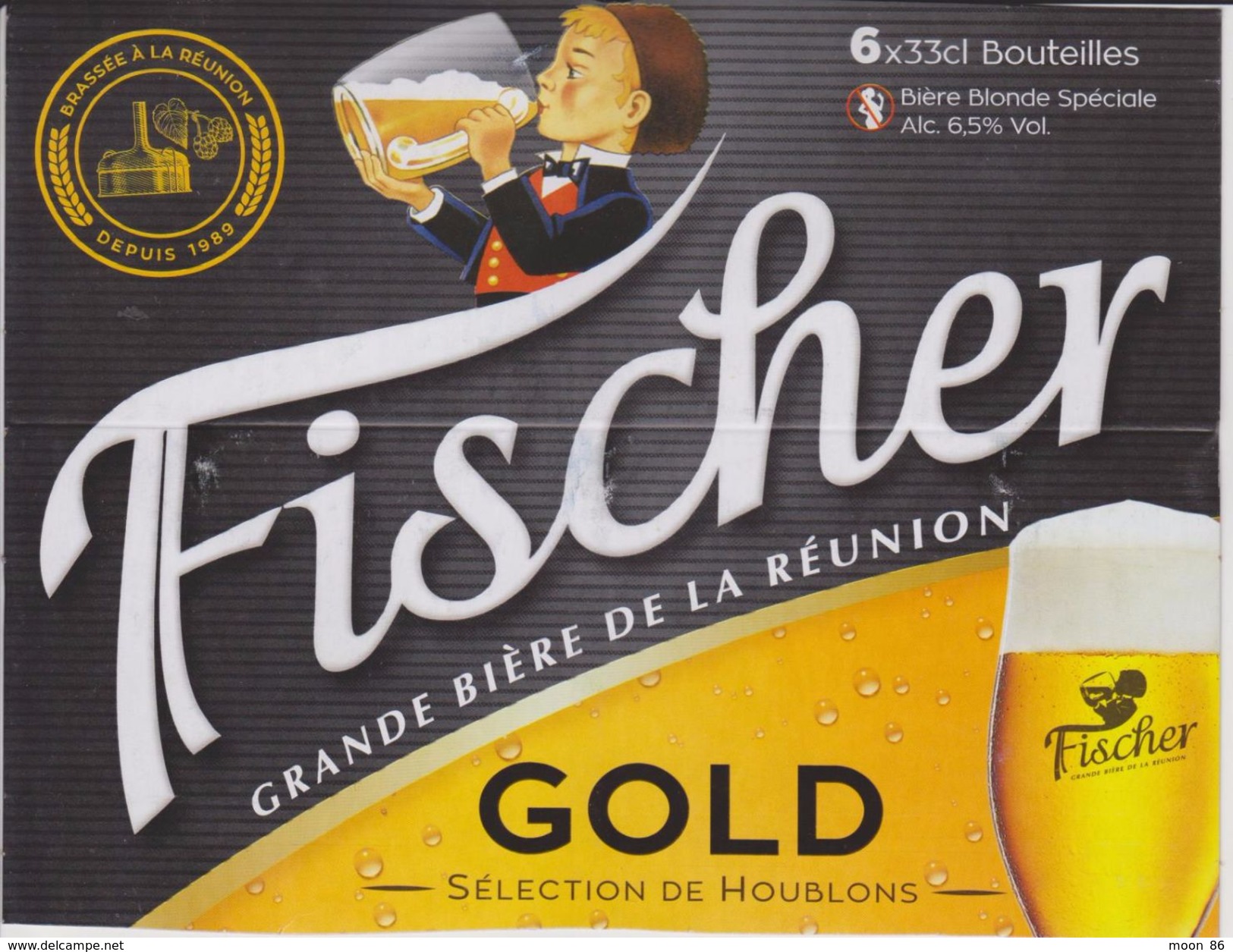 FISCHER BIERE BLONDE GOLD BRASSE A LA REUNION - Support PACK CARTONNE - Affiches