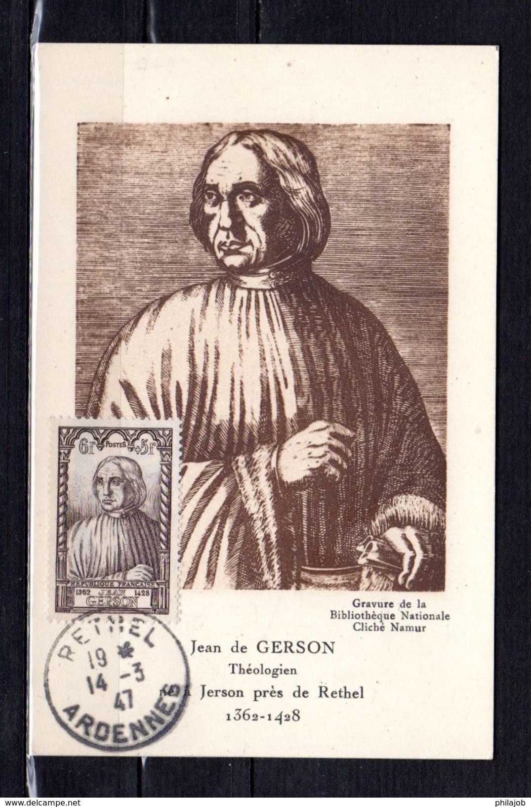 " JEAN DE GERSON " Sur Carte Maximum De 1946. Numérotée Maximaphiles Français. N° YT 769. Voir Les 2 Scans. CM - 1940-1949