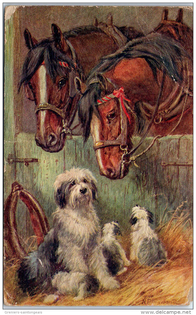 THEMES - CHEVAUX - Deux Chevaux Et Chiens - Chevaux